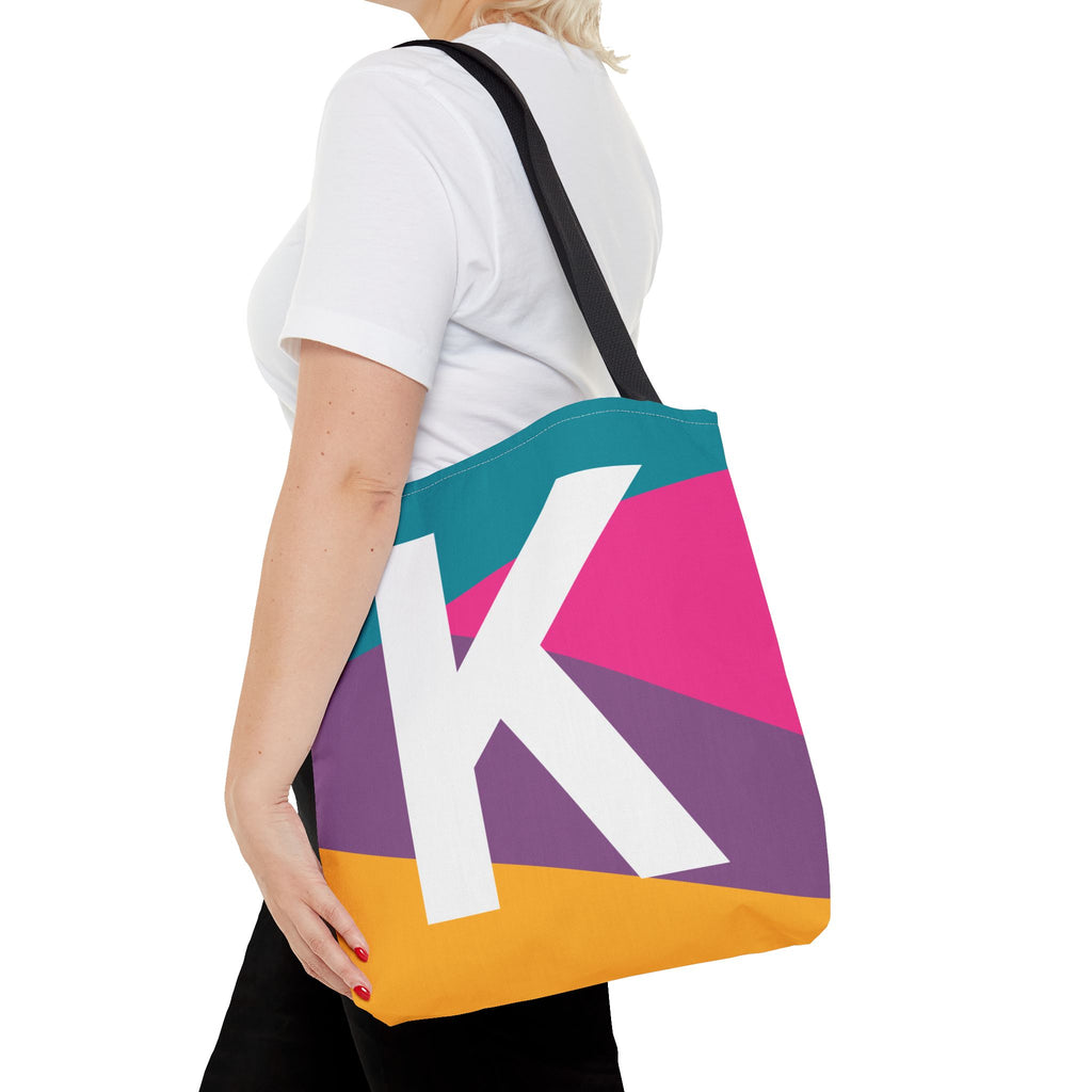 Monogram 'K' Colorblock Tote Bag — Personalized Initial K Shoulder Tote