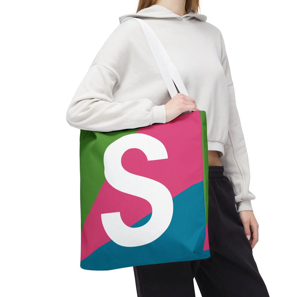 Monogram 'S' Colorblock Tote Bag — Personalized Initial S Shoulder Tote