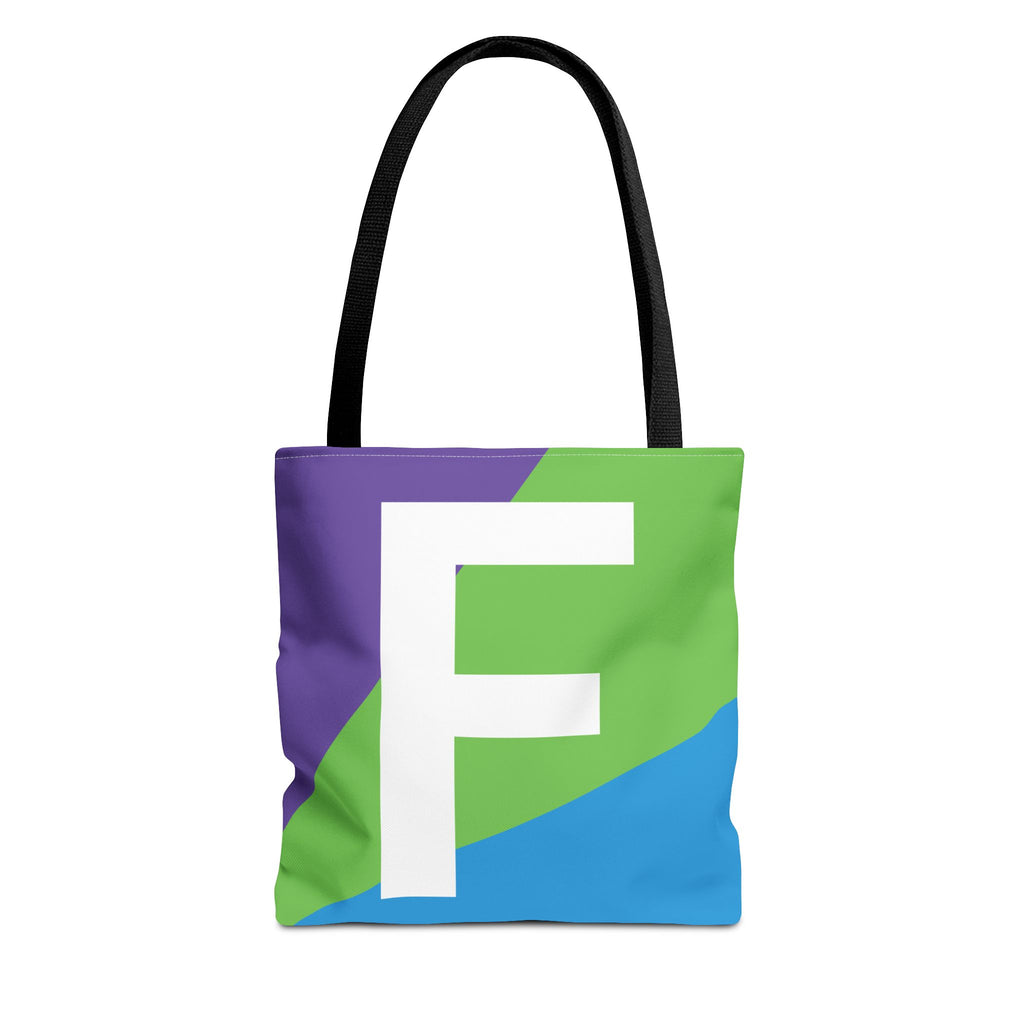 Monogram 'F' Colorblock Tote Bag — Personalized Initial F Shoulder Tote