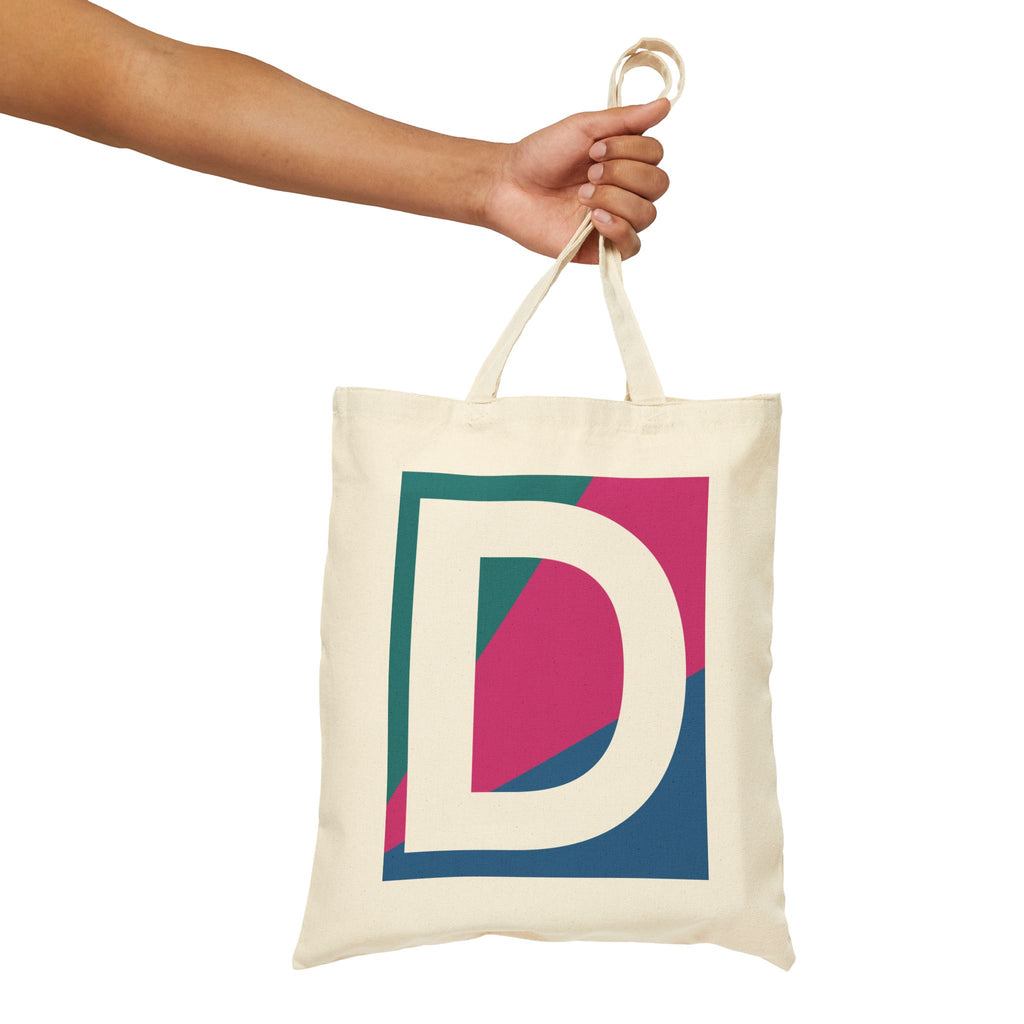 Initial D Colorblock Canvas Tote Bag — Monogram Letter D Reusable Grocery Tote