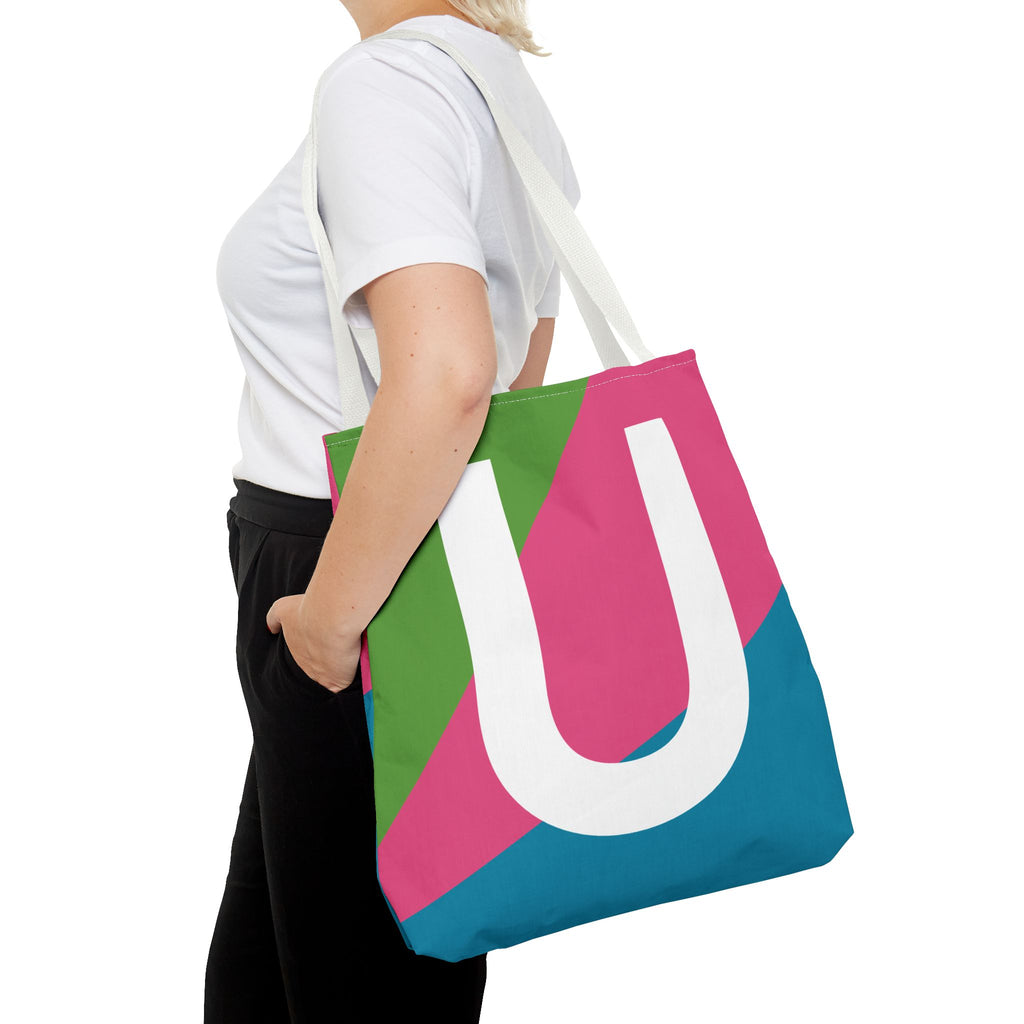 Monogram 'U' Colorblock Tote Bag — Personalized Initial U Shoulder Tote