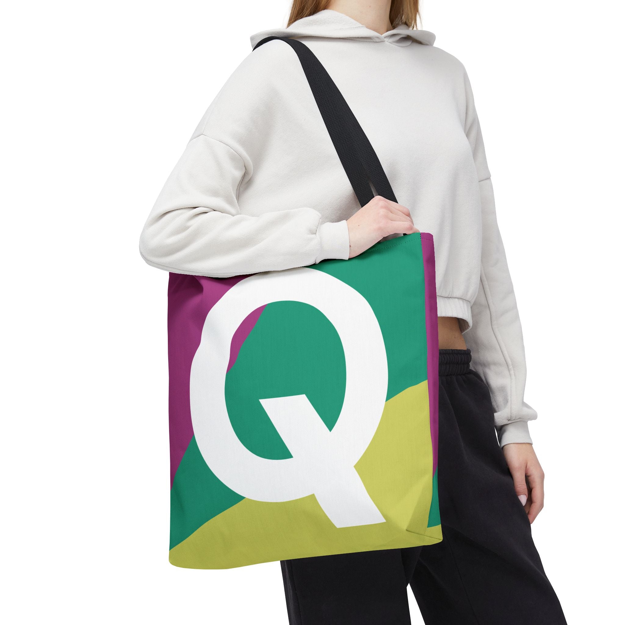 Monogram 'Q' Colorblock Tote Bag — Personalized Initial Q Shoulder Tote