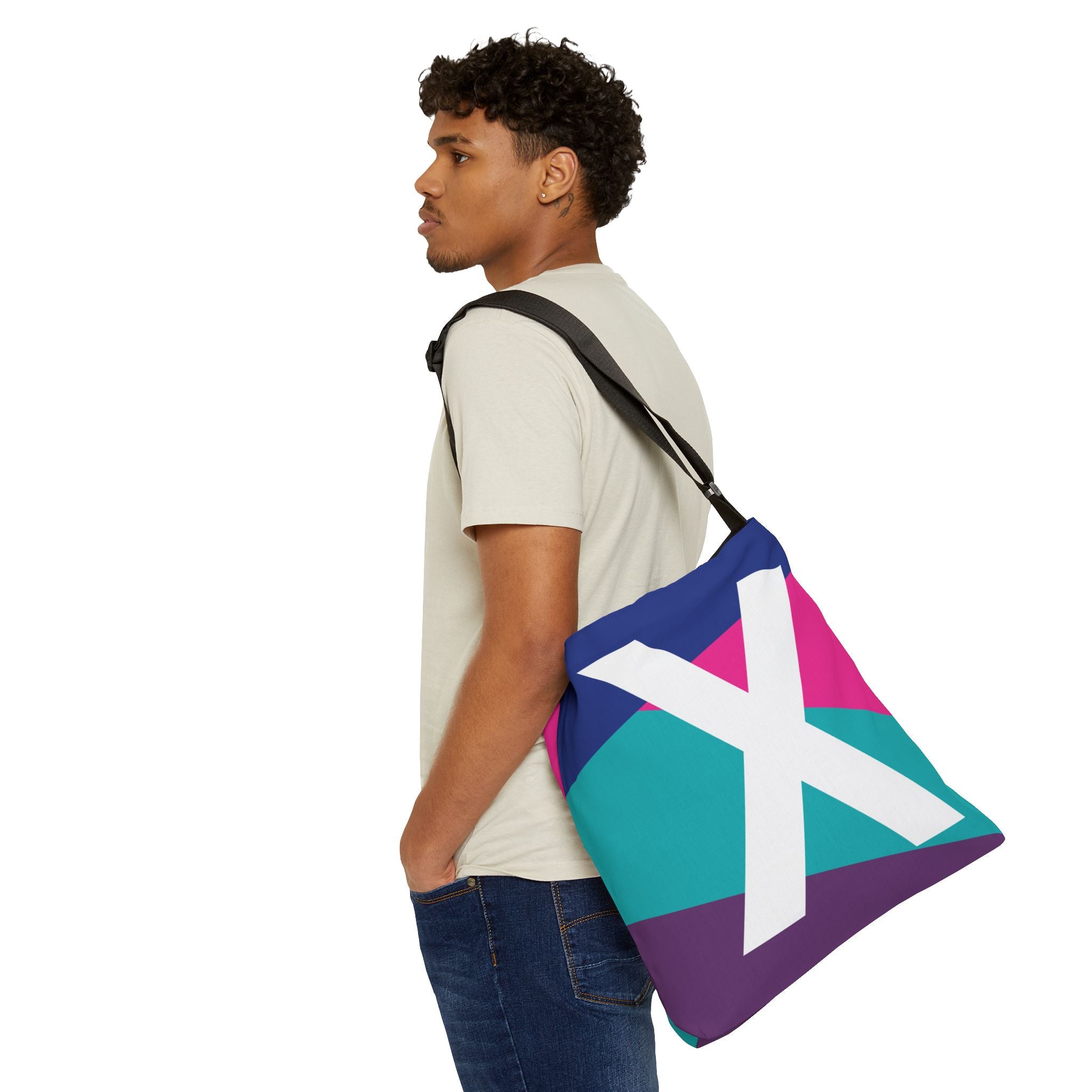 Initial Letter 'X' Colorblock Adjustable Tote Bag — Monogram Alphabet Shoulder Bag
