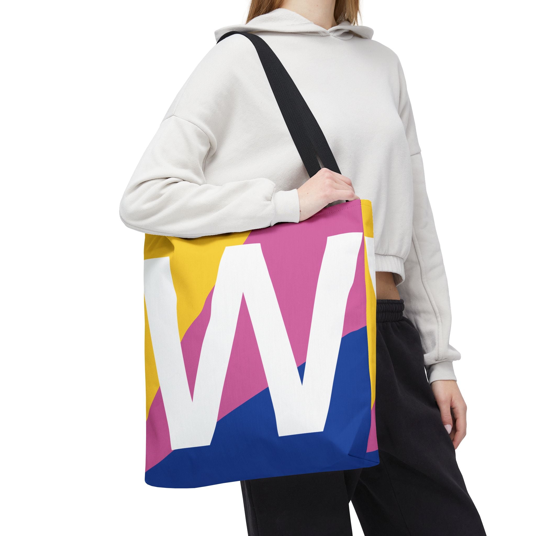 Monogram 'W' Colorblock Tote Bag — Personalized Initial W Shoulder Tote