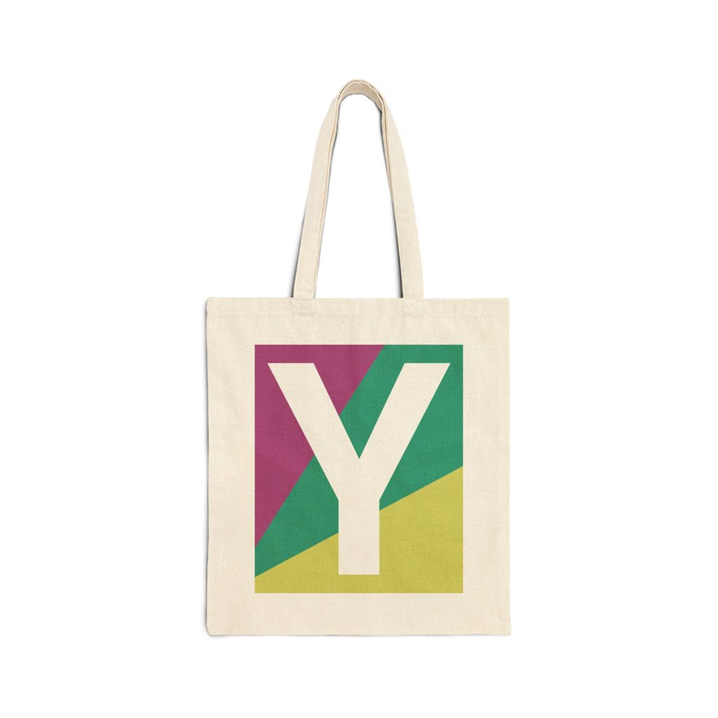 Initial Y Colorblock Canvas Tote Bag — Monogram Letter Y Reusable Grocery Tote