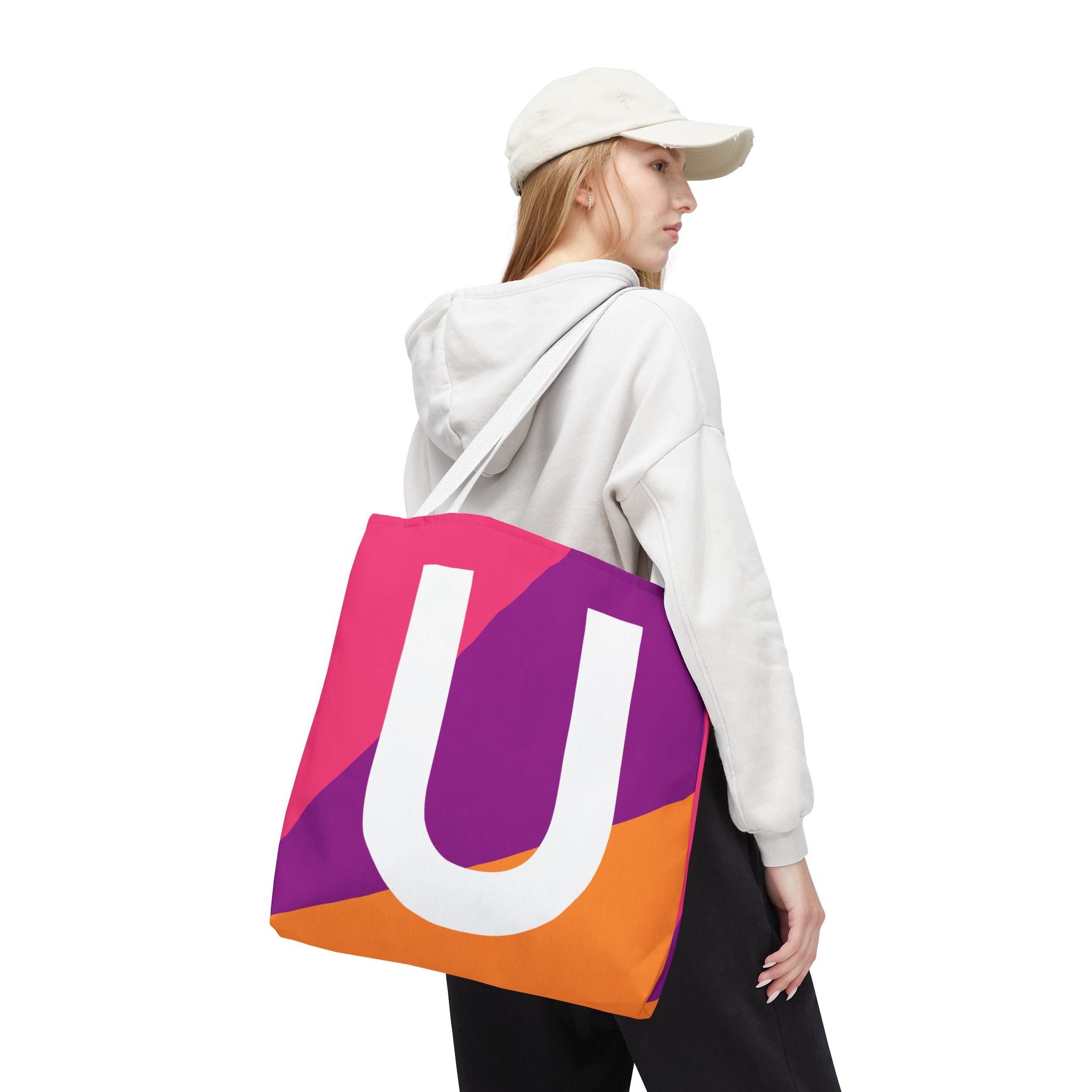 Monogram 'U' Colorblock Tote Bag — Personalized Initial U Shoulder Tote