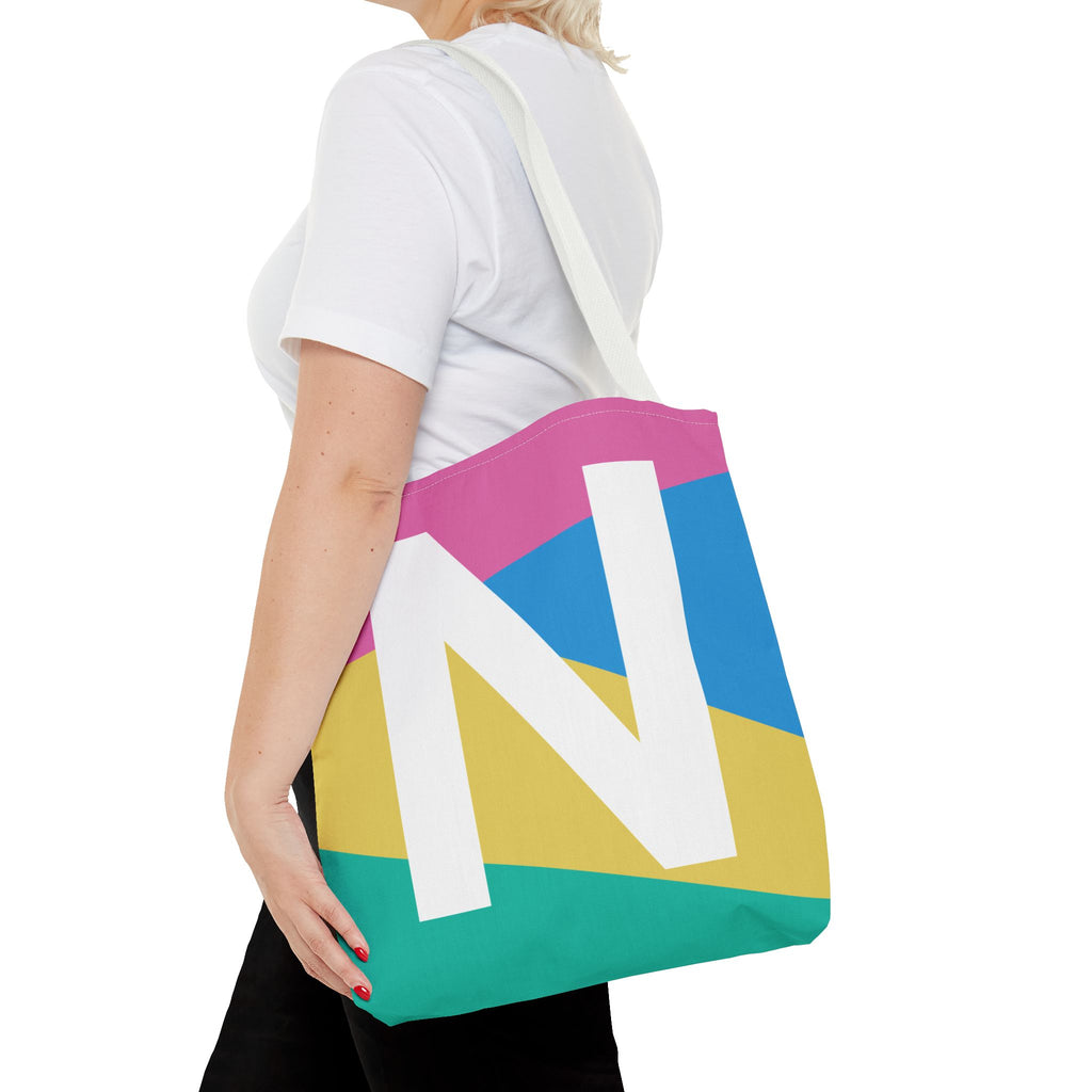 Monogram 'N' Colorblock Tote Bag — Personalized Initial N Shoulder Tote
