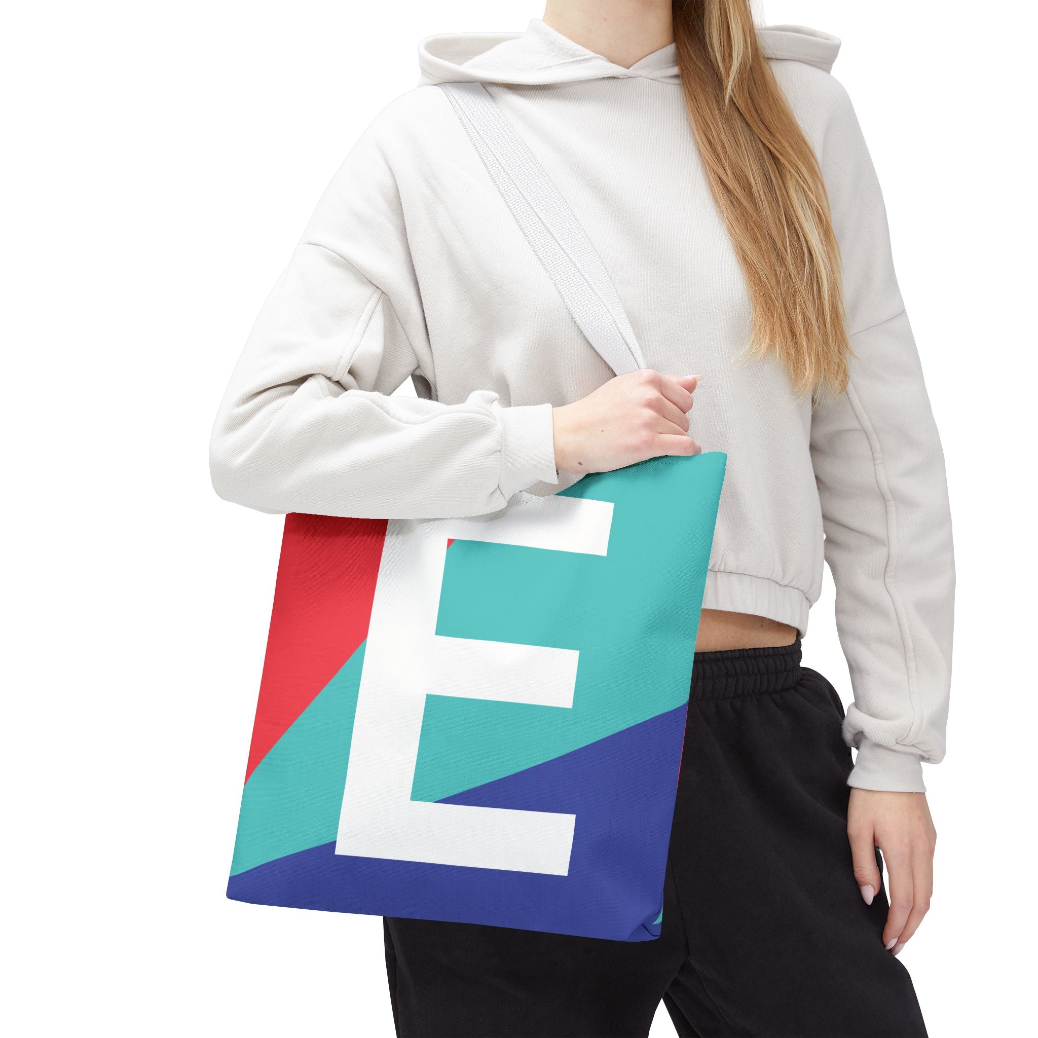 Monogram 'E' Colorblock Tote Bag — Personalized Initial E Shoulder Tote