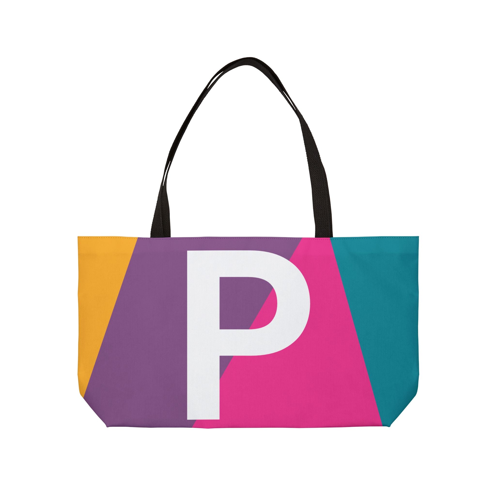 Personalized 'P' Colorblock Tote Bag — Monogram Weekender Tote