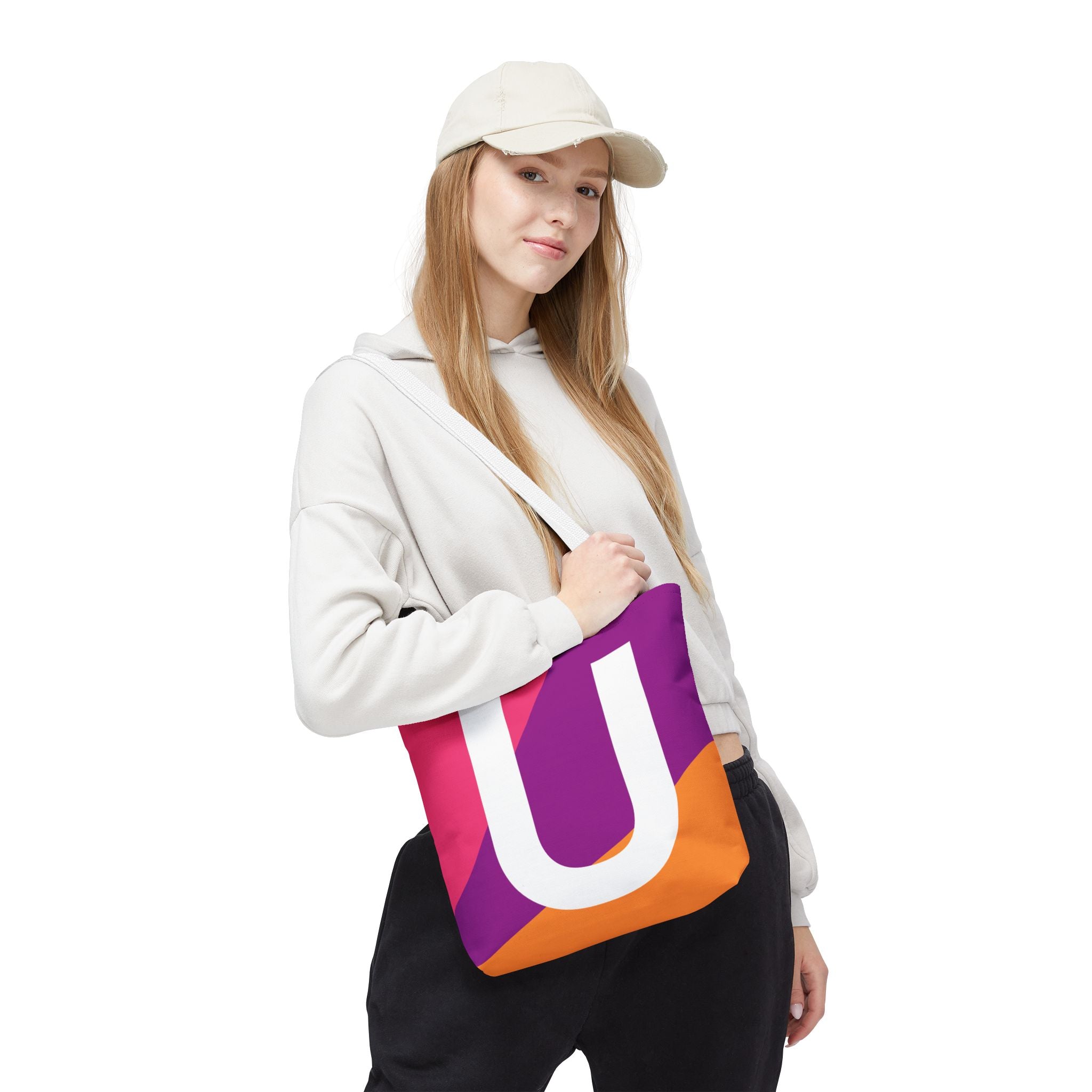 Monogram 'U' Colorblock Tote Bag — Personalized Initial U Shoulder Tote