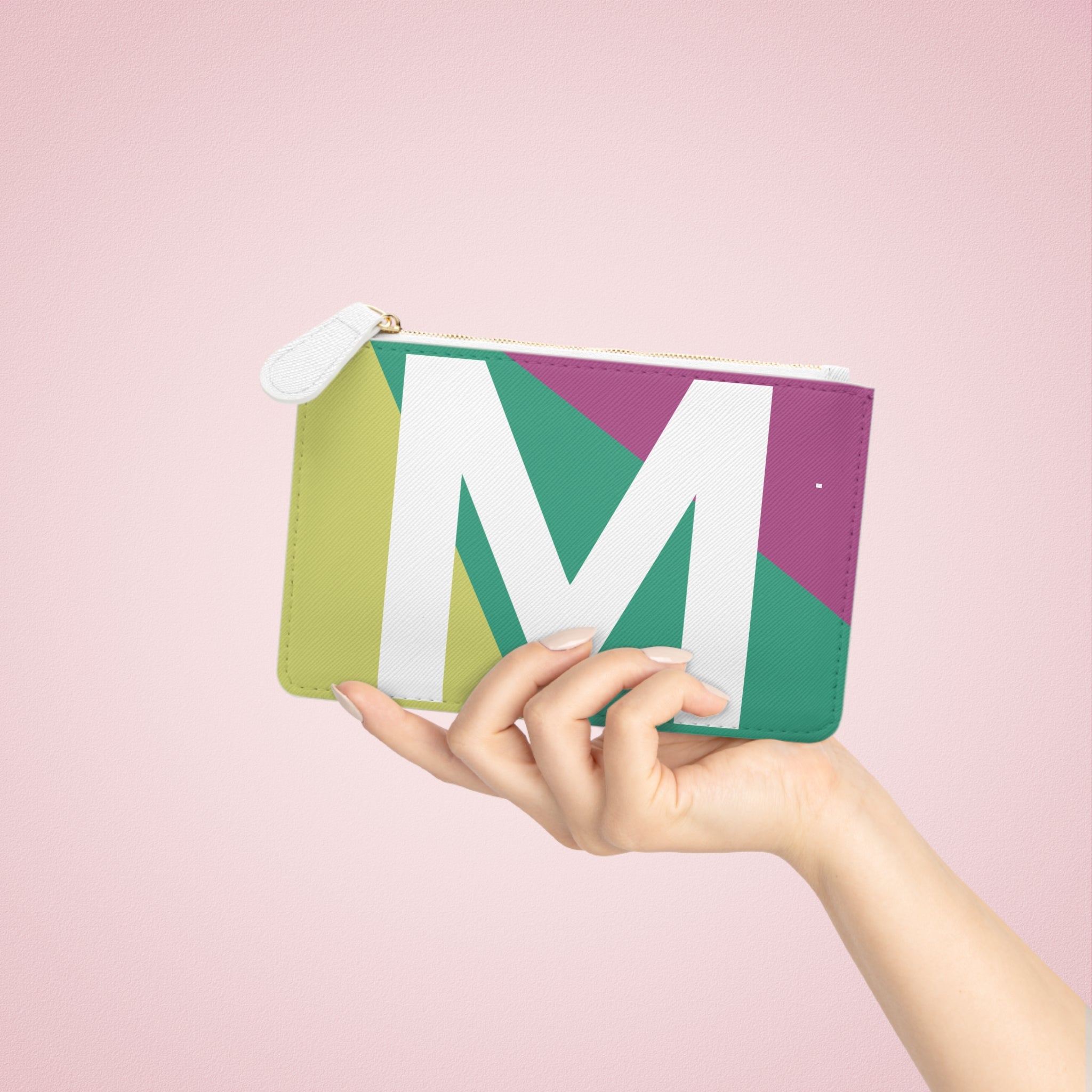 Initial M Mini Clutch — Colorblock Monogram Wristlet Wallet