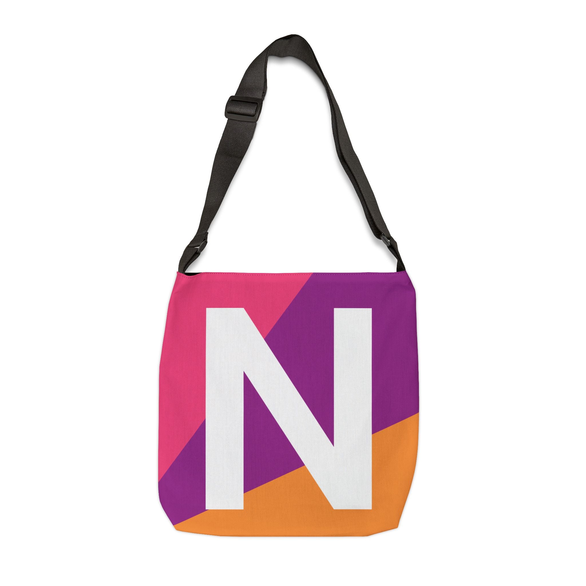Initial Letter 'N' Colorblock Adjustable Tote Bag — Monogram Alphabet Shoulder Bag