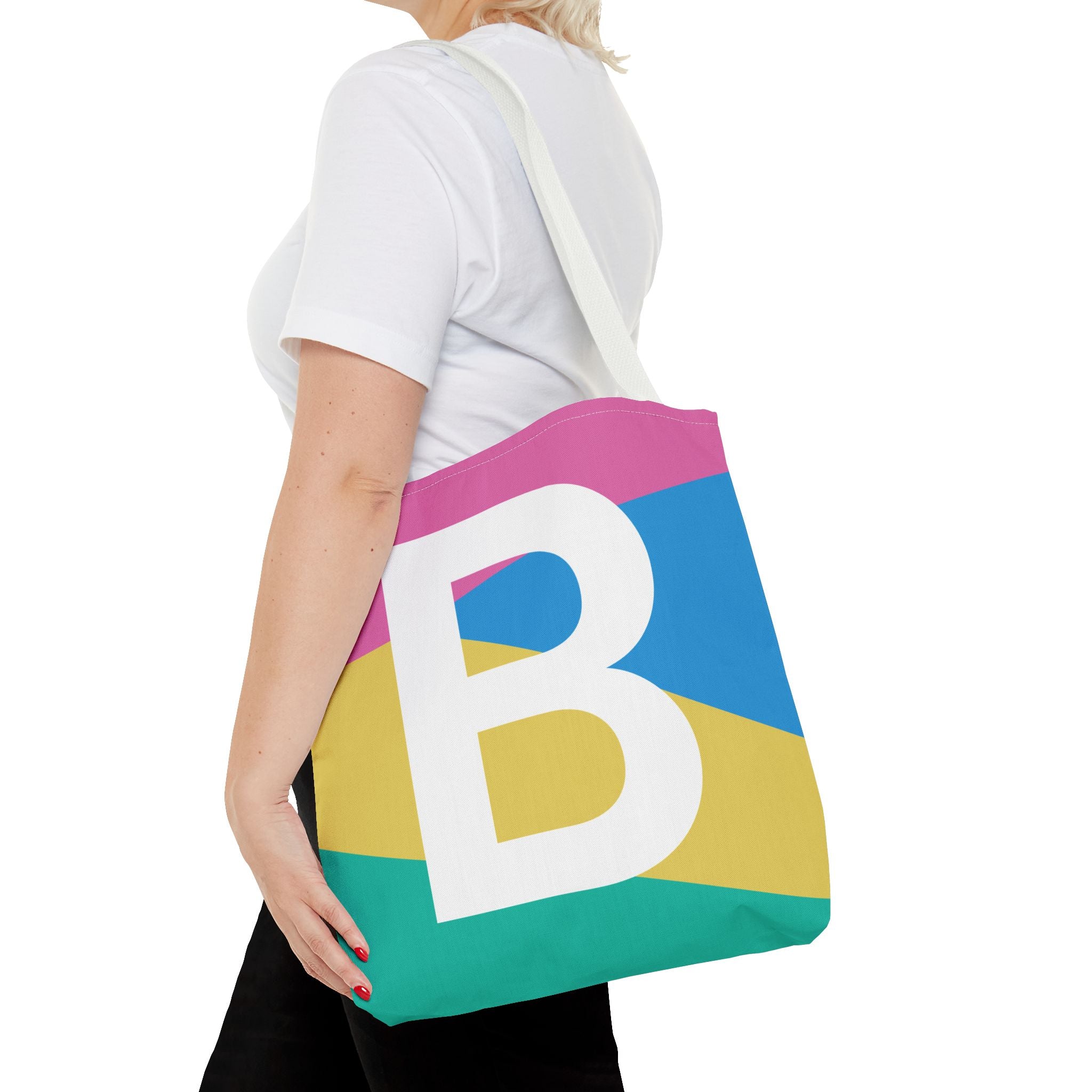 Monogram 'B' Colorblock Tote Bag — Personalized Initial B Shoulder Tote