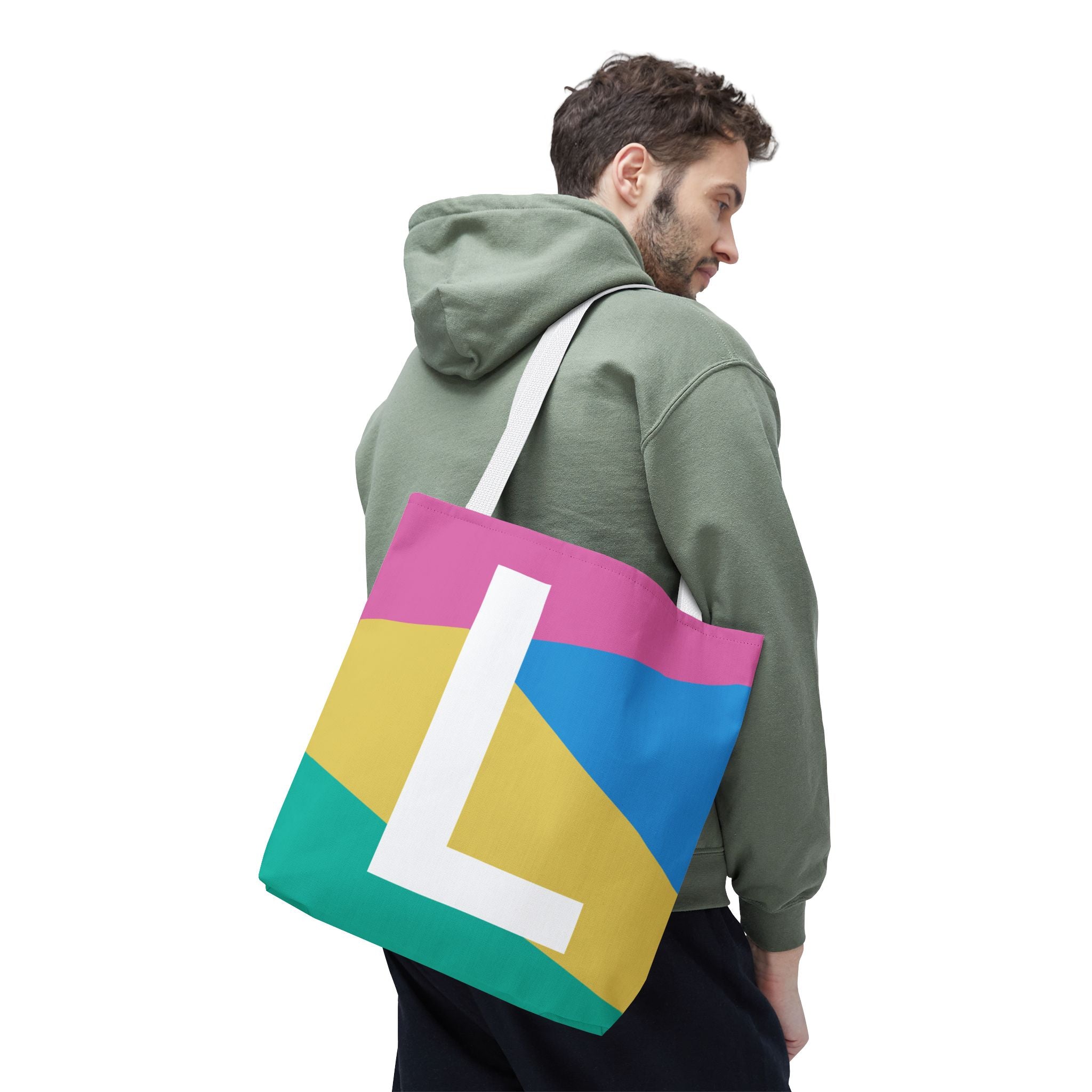 Monogram 'L' Colorblock Tote Bag — Personalized Initial L Shoulder Tote