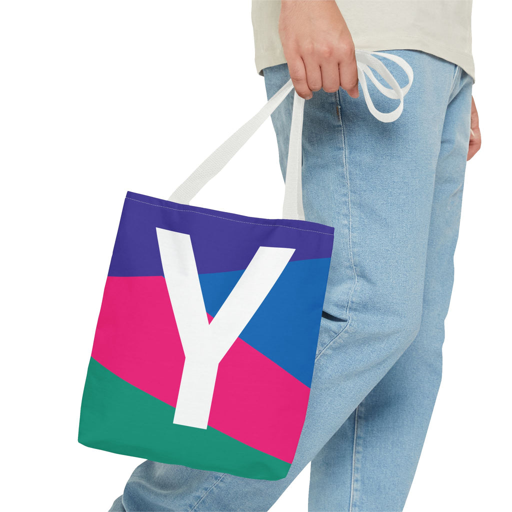 Monogram 'Y' Colorblock Tote Bag — Personalized Initial Y Shoulder Tote