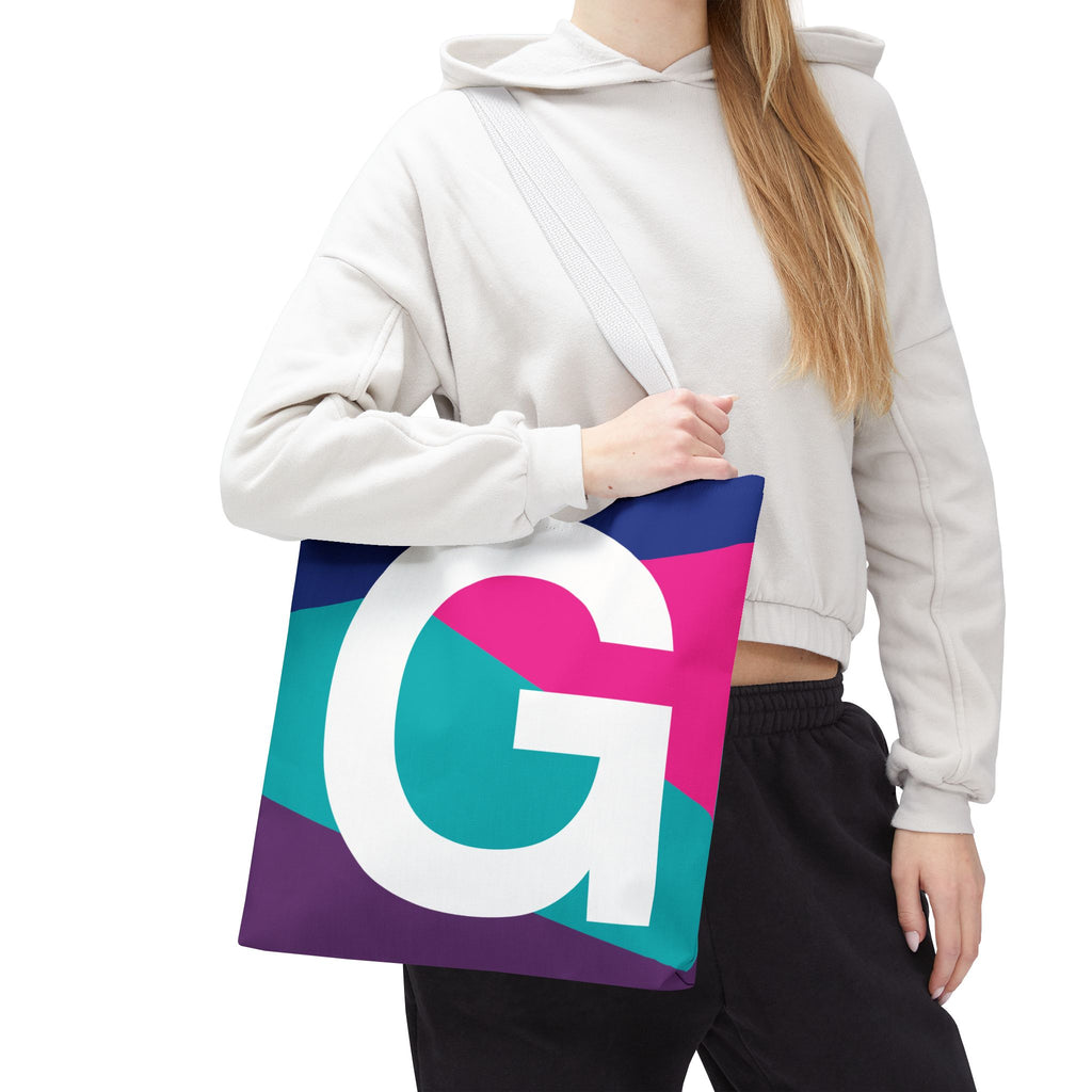 Monogram 'G' Colorblock Tote Bag — Personalized Initial G Shoulder Tote