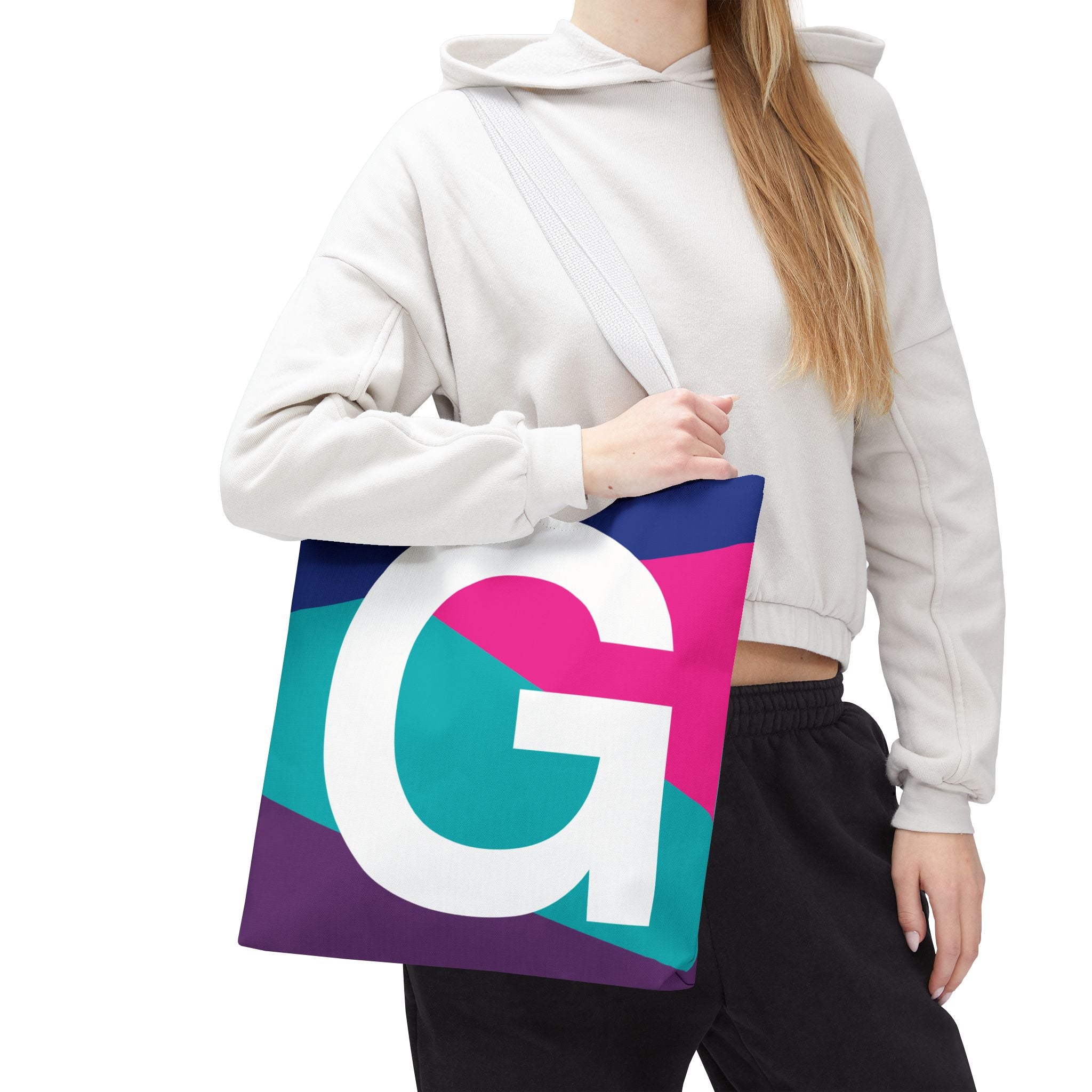 Monogram 'G' Colorblock Tote Bag — Personalized Initial G Shoulder Tote