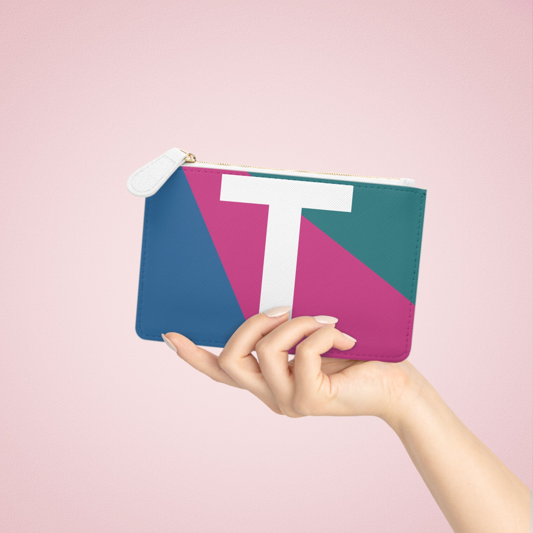 Initial T Mini Clutch — Colorblock Monogram Wristlet Wallet