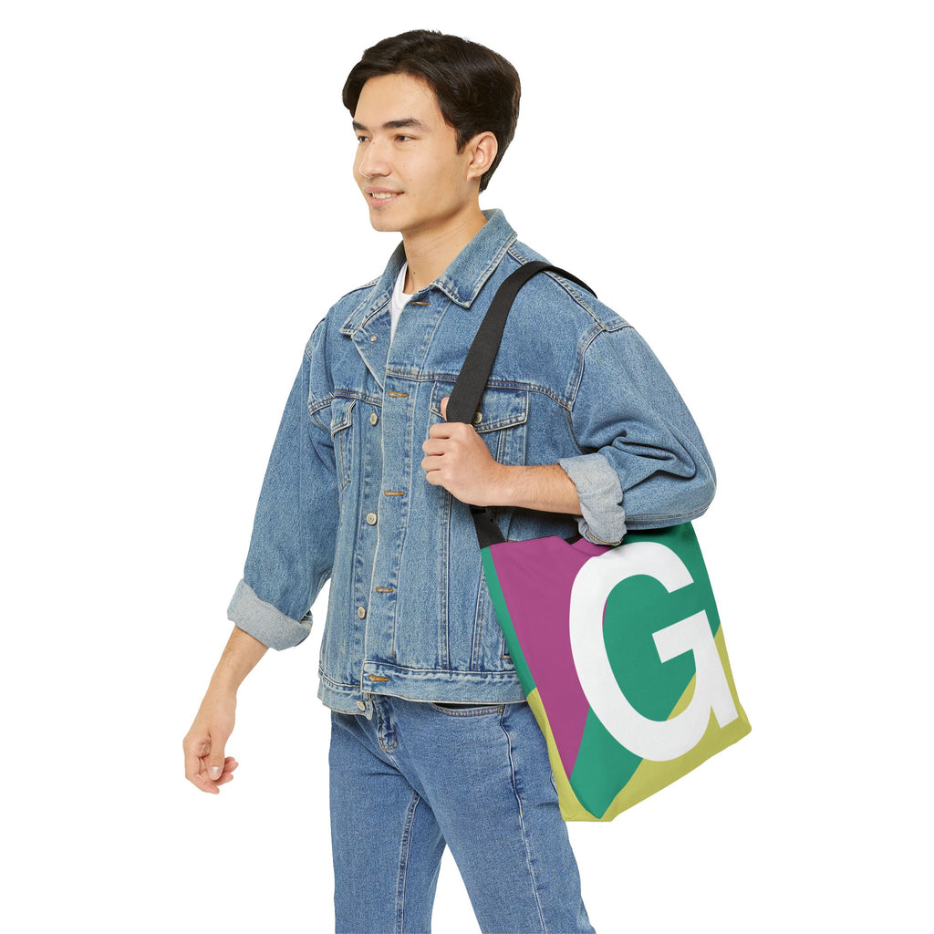 Initial Letter 'G' Colorblock Adjustable Tote Bag — Monogram Alphabet Shoulder Bag
