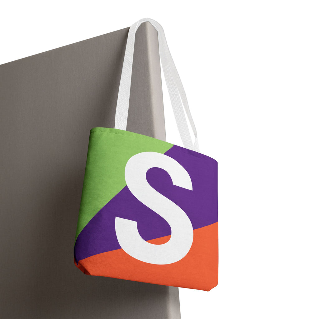 Monogram 'S' Colorblock Tote Bag — Personalized Initial S Shoulder Tote