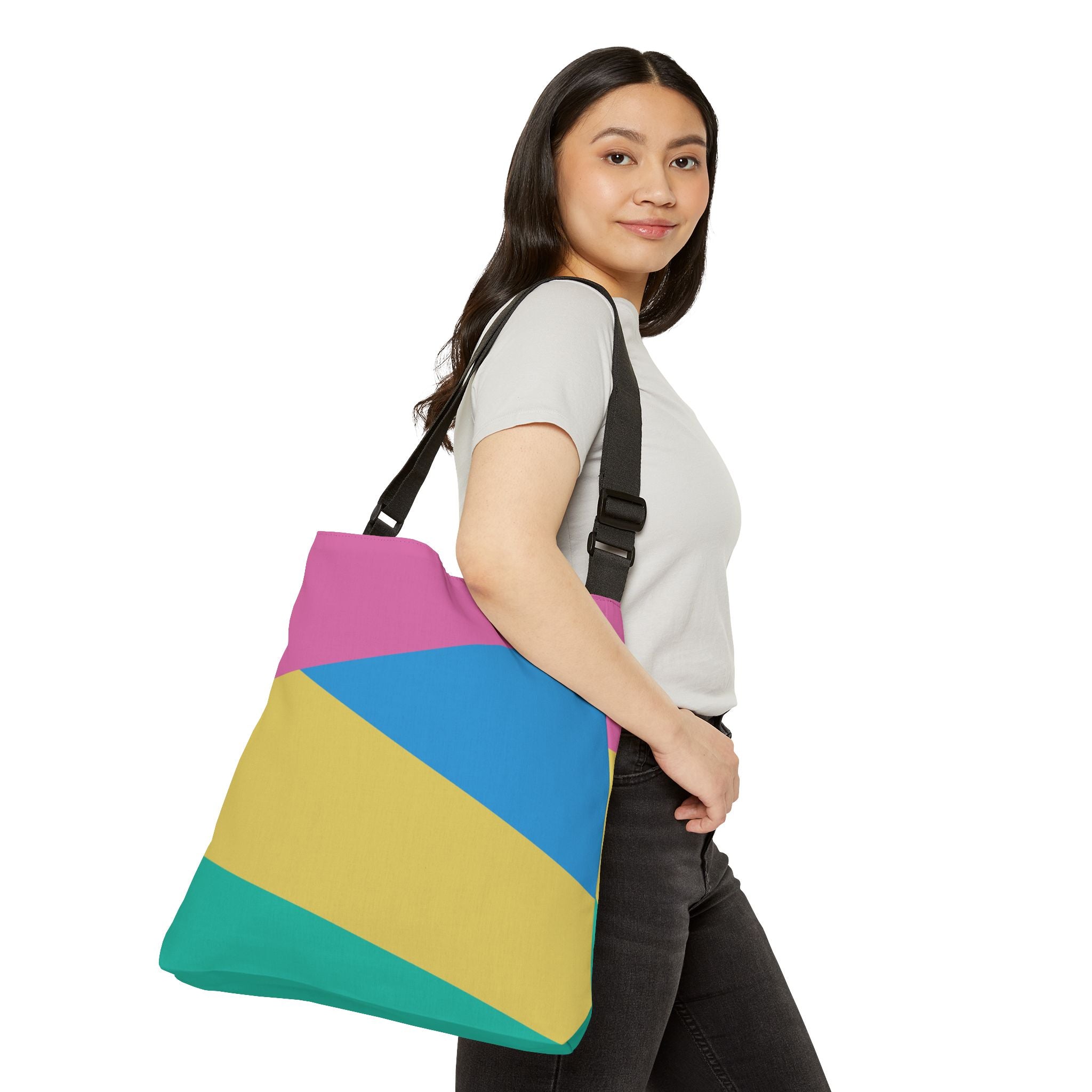 Colorblock Geometric Tote Bag — Adjustable Strap, Bright Abstract Pattern