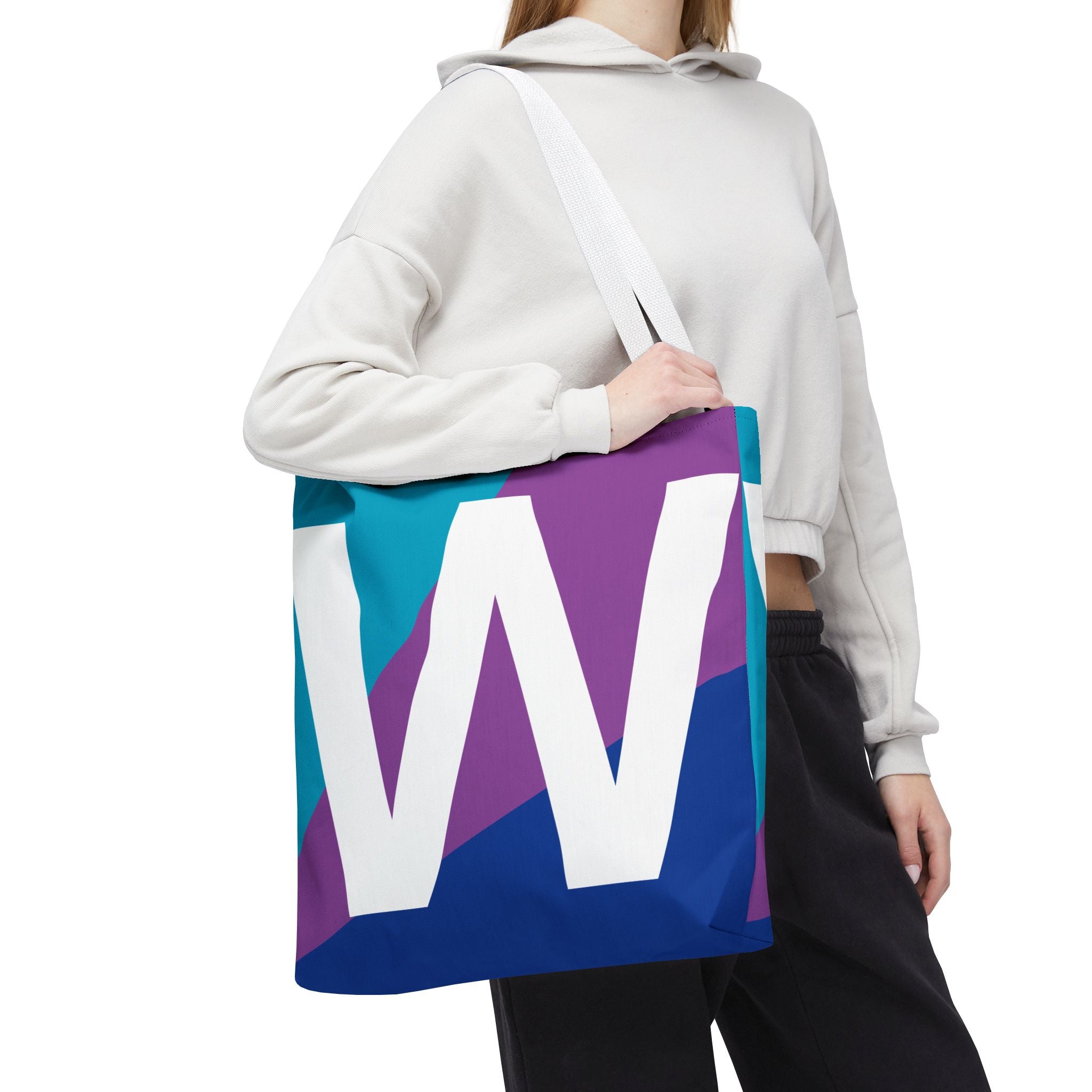 Monogram 'W' Colorblock Tote Bag — Personalized Initial W Shoulder Tote