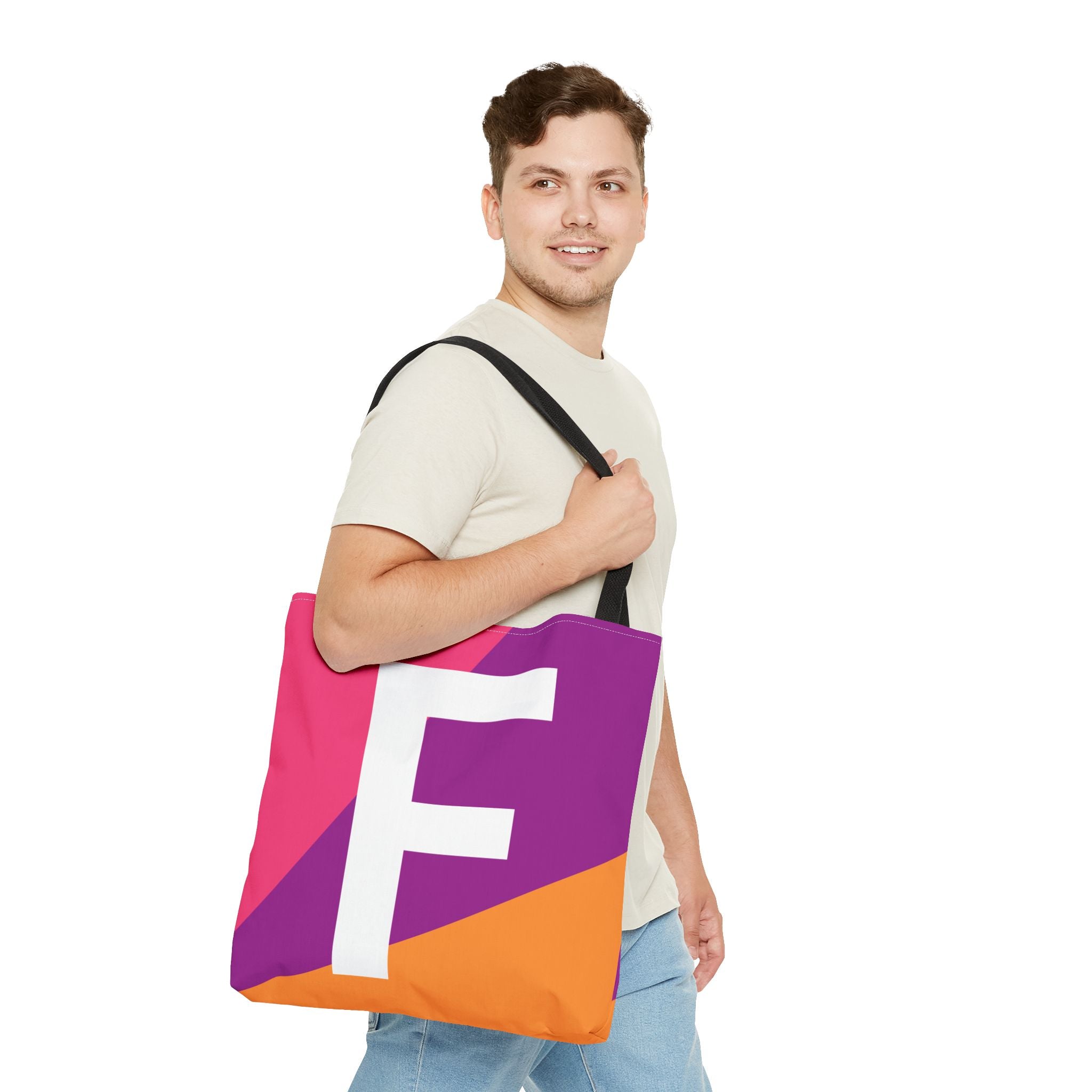 Monogram 'F' Colorblock Tote Bag — Personalized Initial F Shoulder Tote