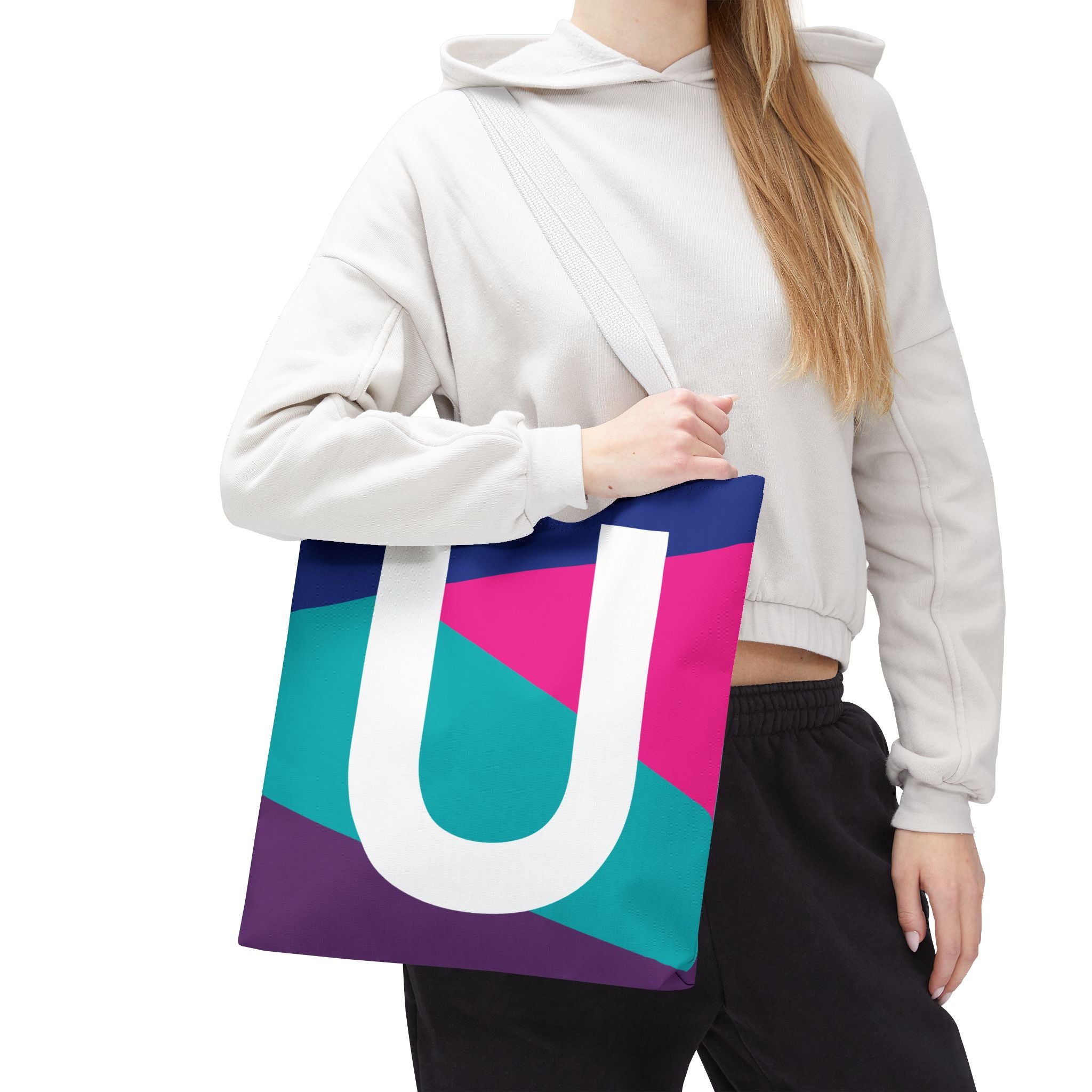 Monogram 'U' Colorblock Tote Bag — Personalized Initial U Shoulder Tote