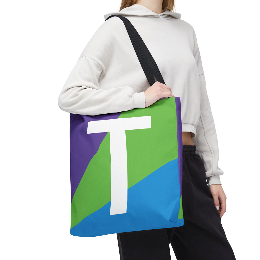 Monogram 'T' Colorblock Tote Bag — Personalized Initial T Shoulder Tote