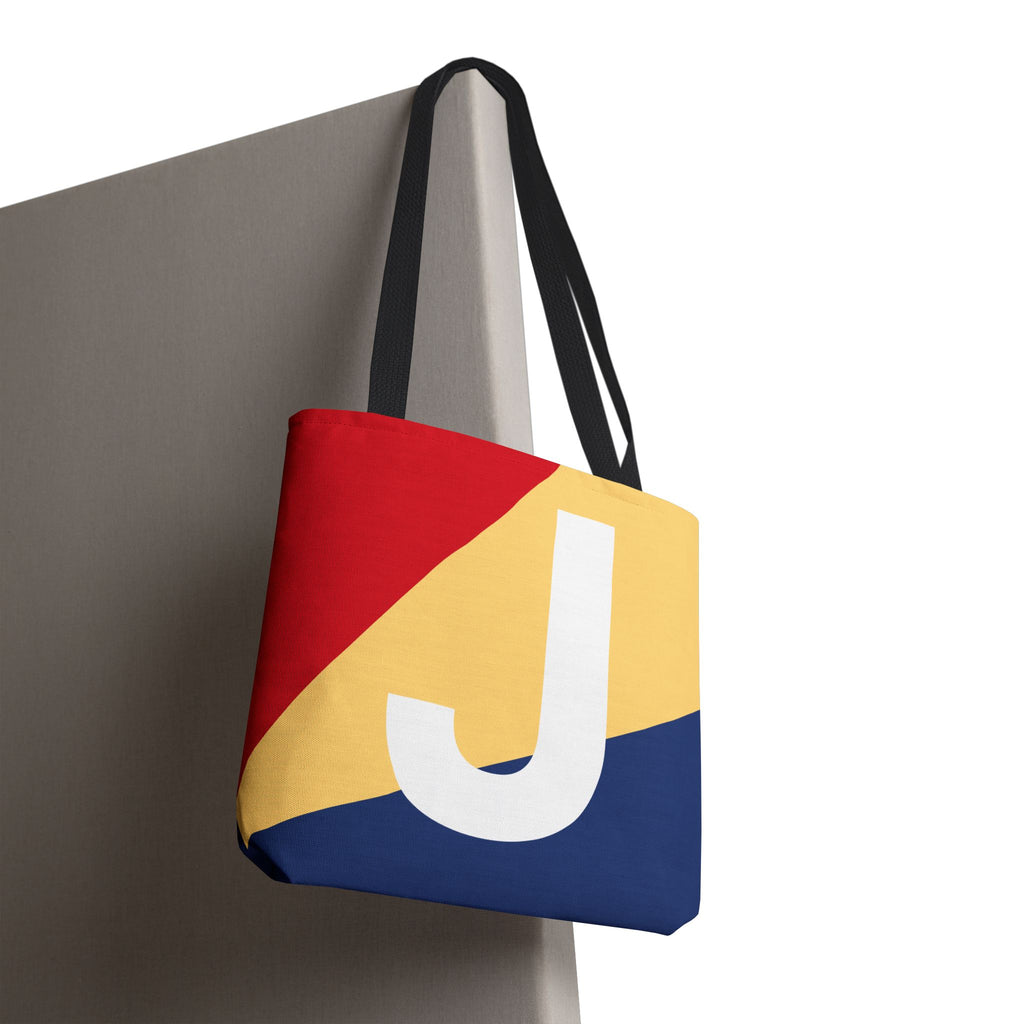 Monogram 'J' Colorblock Tote Bag — Personalized Initial J Shoulder Tote
