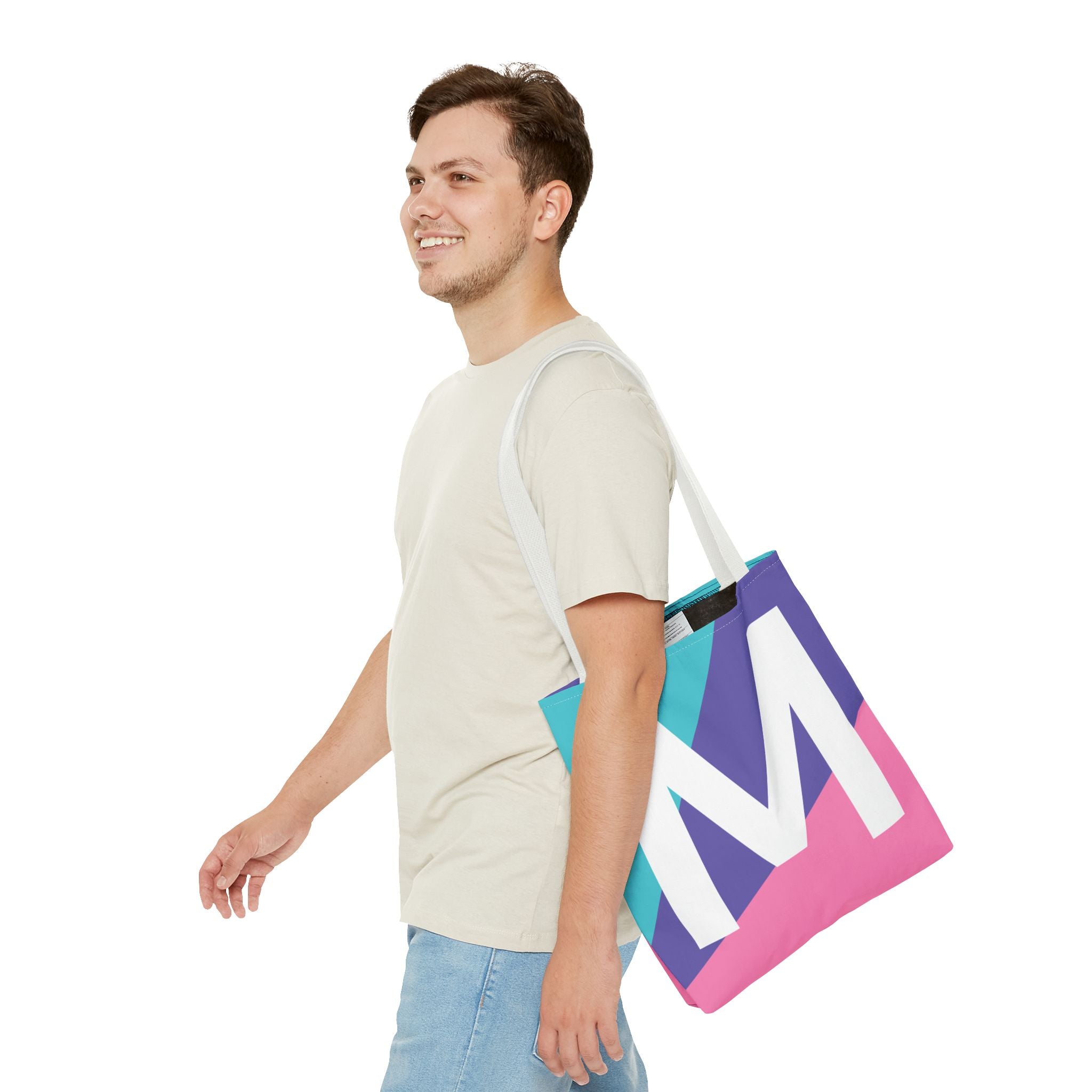 Monogram 'M' Colorblock Tote Bag — Personalized Initial M Shoulder Tote