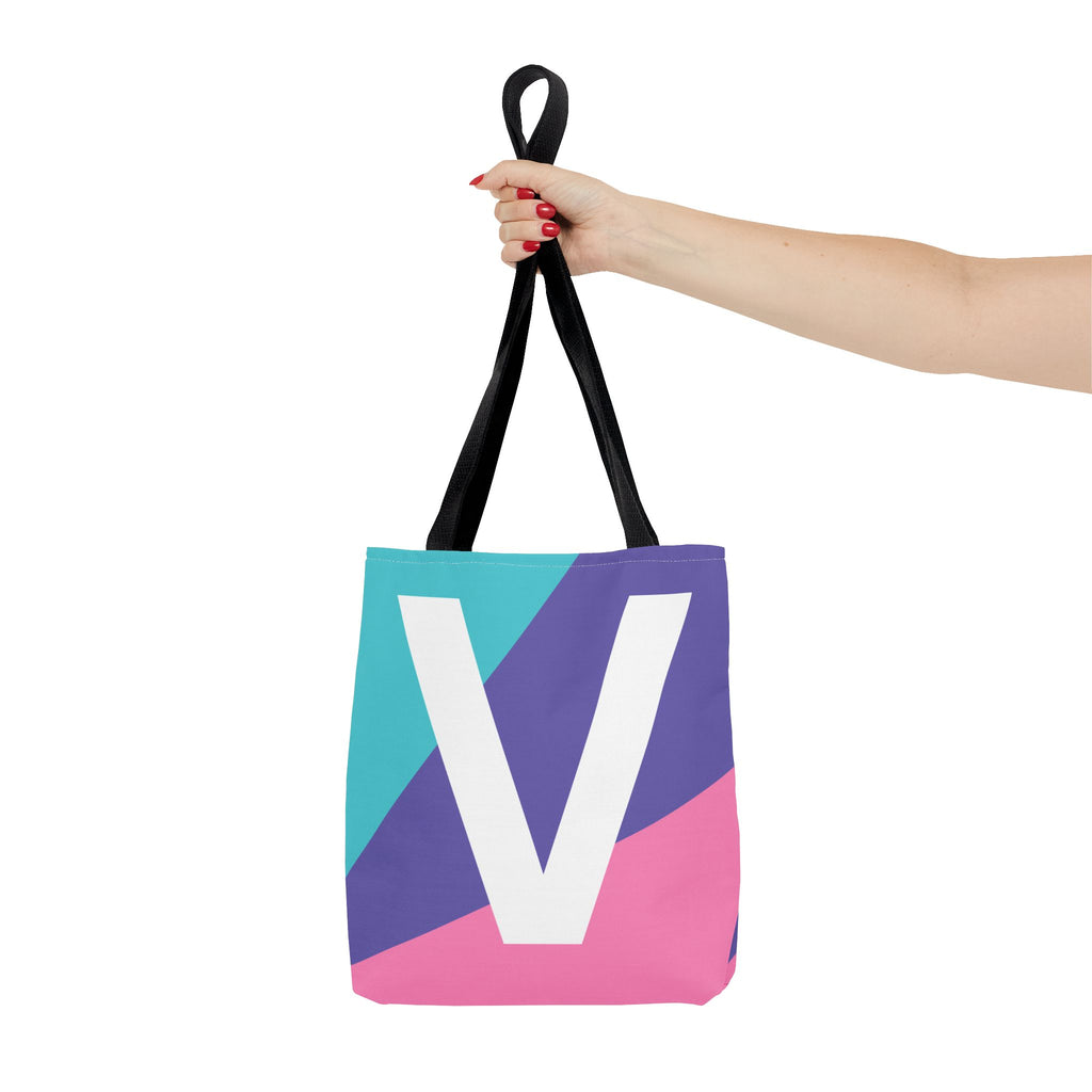 Monogram 'V' Colorblock Tote Bag — Personalized Initial V Shoulder Tote