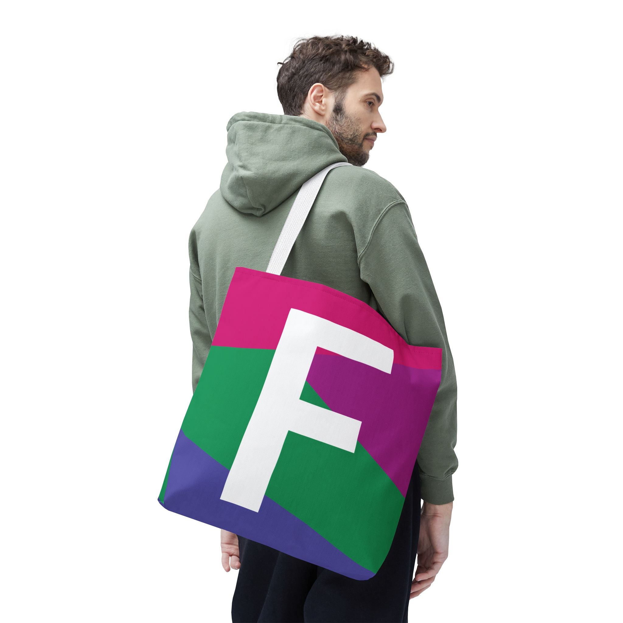 Monogram 'F' Colorblock Tote Bag — Personalized Initial F Shoulder Tote