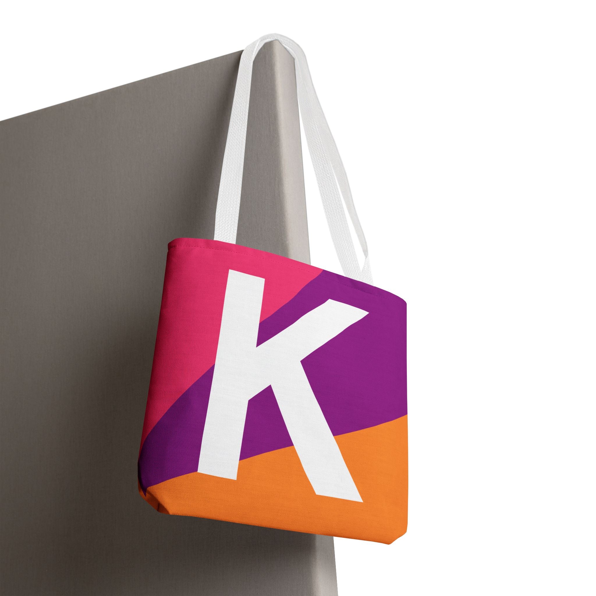Monogram 'K' Colorblock Tote Bag — Personalized Initial K Shoulder Tote