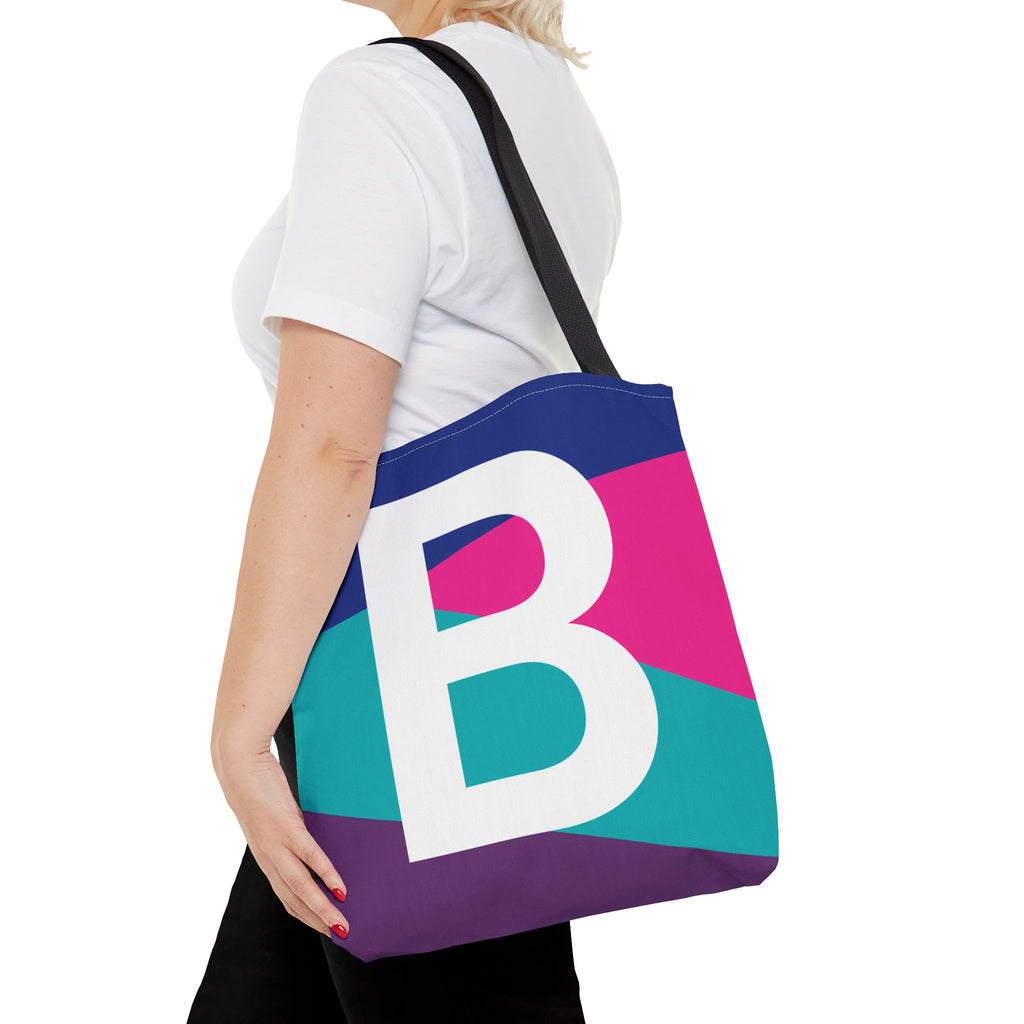 Monogram 'B' Colorblock Tote Bag — Personalized Initial B Shoulder Tote