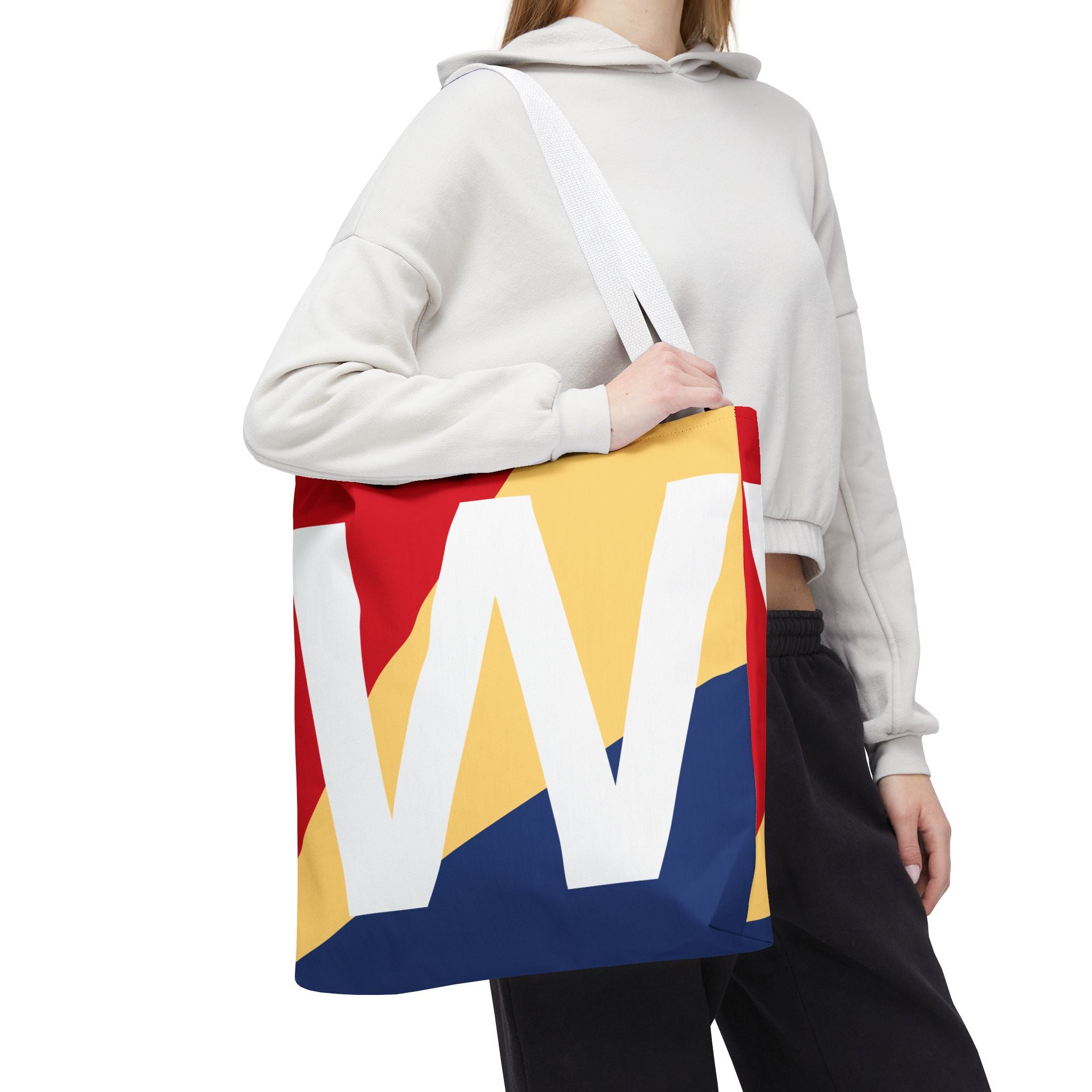 Monogram 'W' Colorblock Tote Bag — Personalized Initial W Shoulder Tote