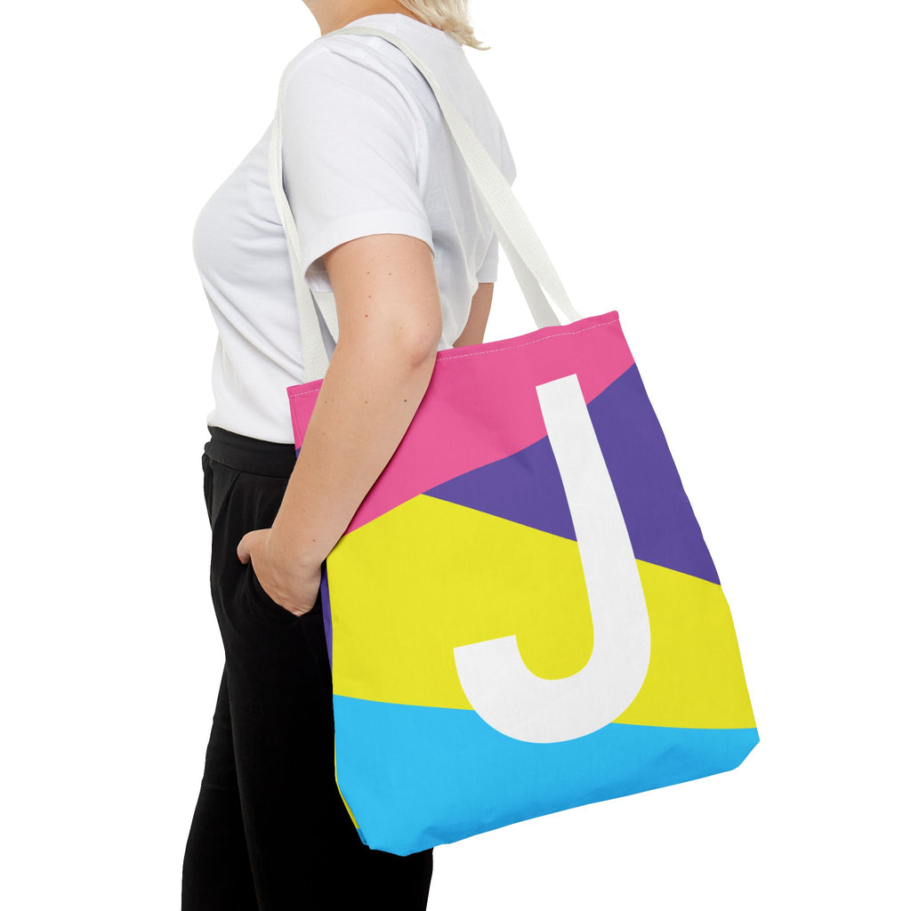 Monogram 'J' Colorblock Tote Bag — Personalized Initial J Shoulder Tote
