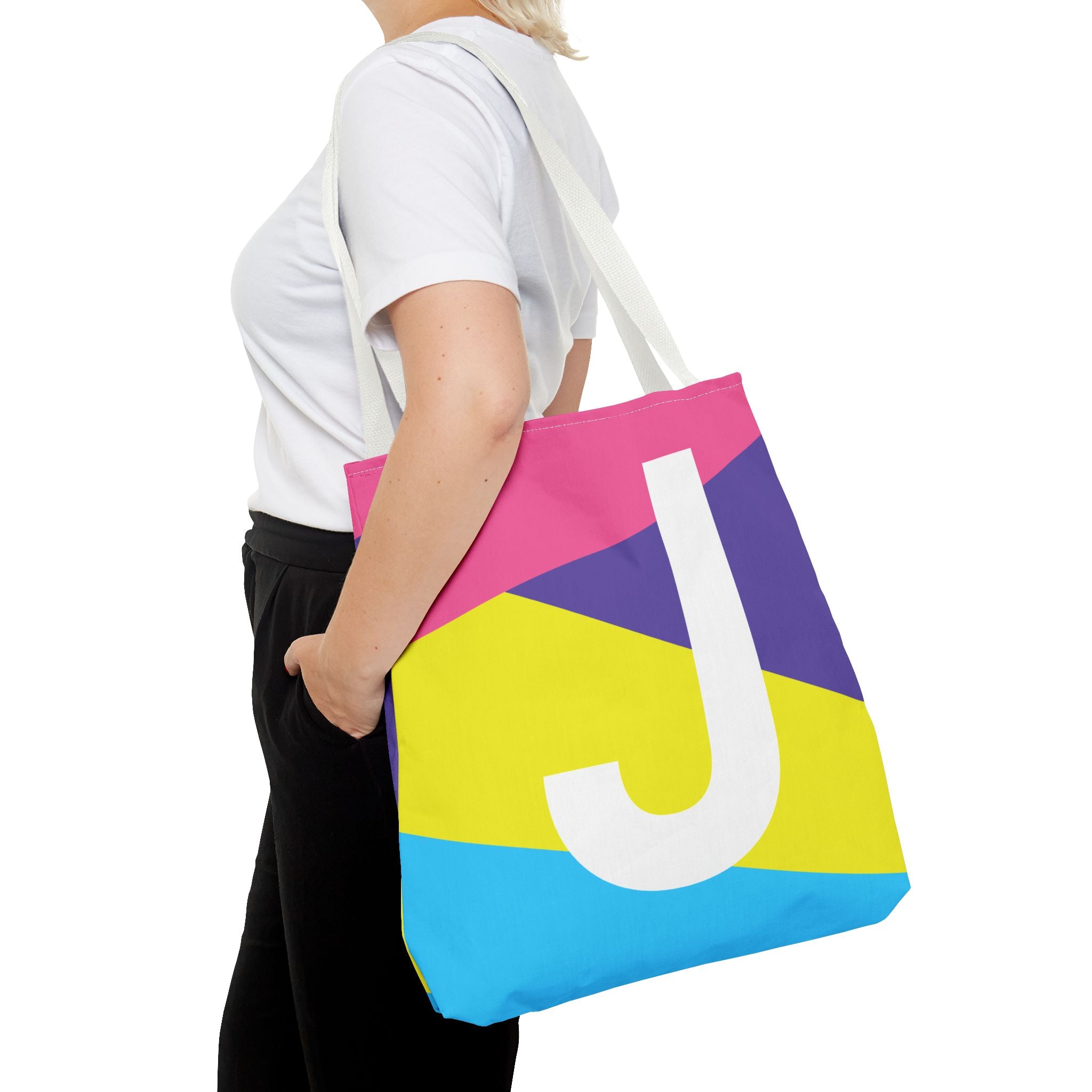 Monogram 'J' Colorblock Tote Bag — Personalized Initial J Shoulder Tote
