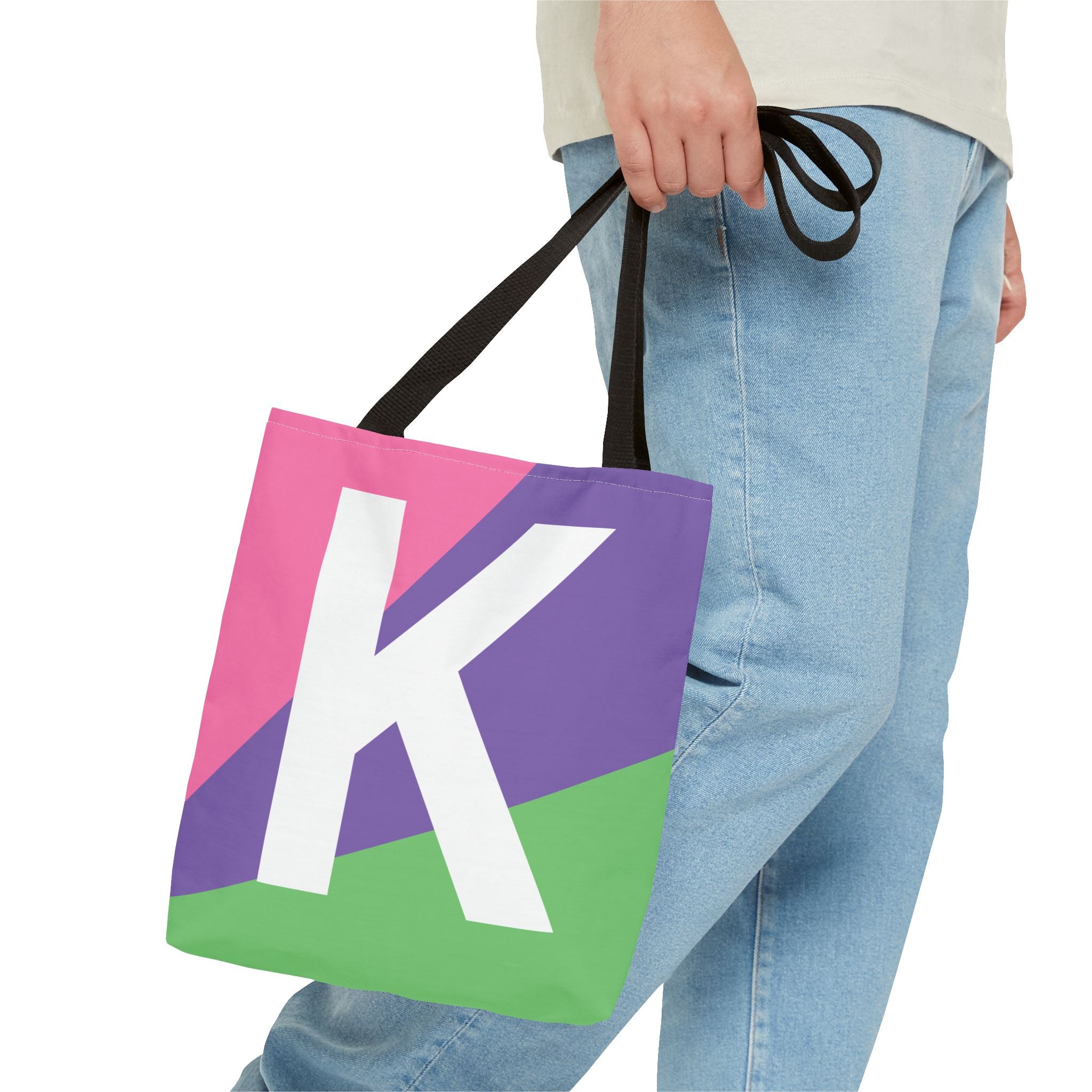Monogram 'K' Colorblock Tote Bag — Personalized Initial K Shoulder Tote