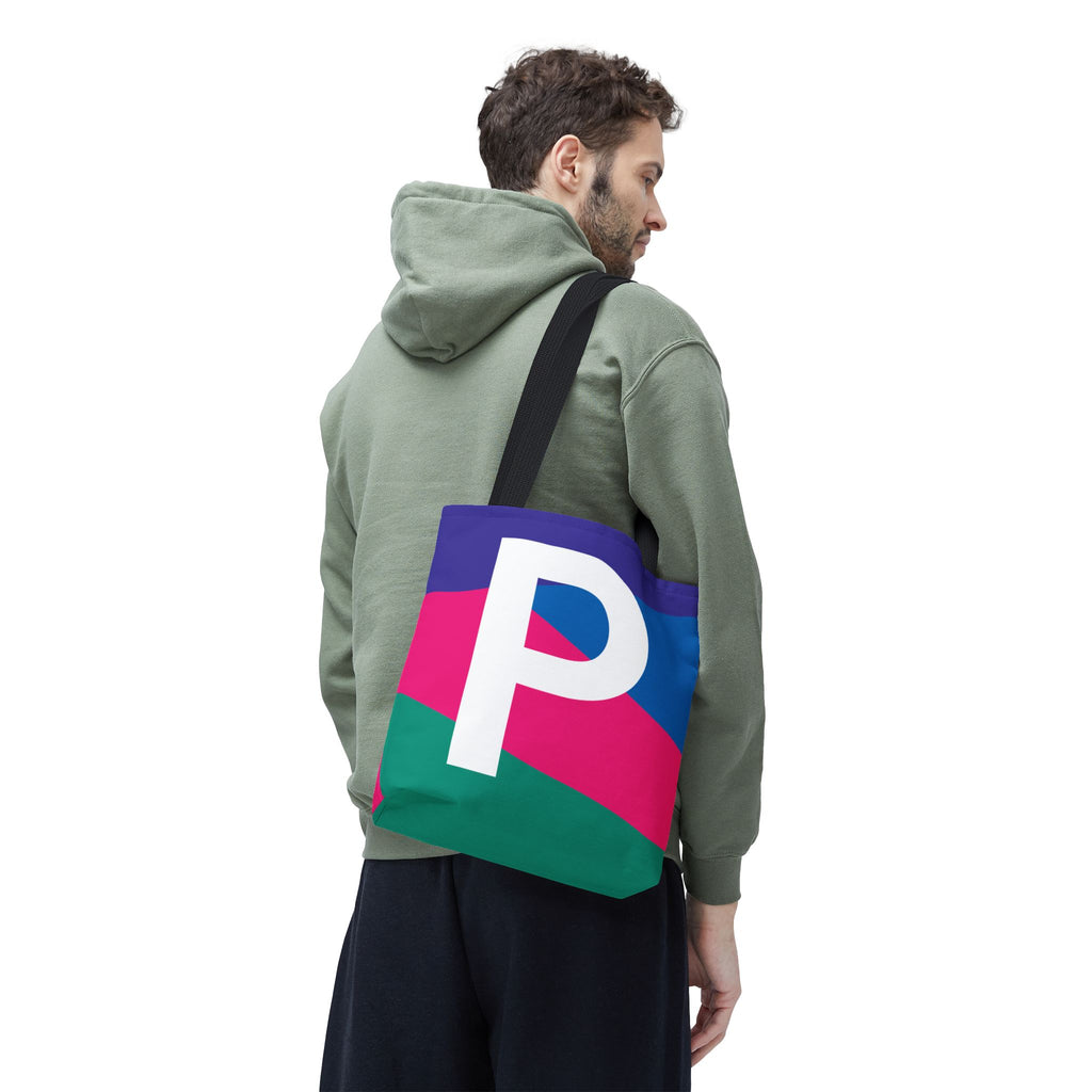 Monogram 'P' Colorblock Tote Bag — Personalized Initial P Shoulder Tote