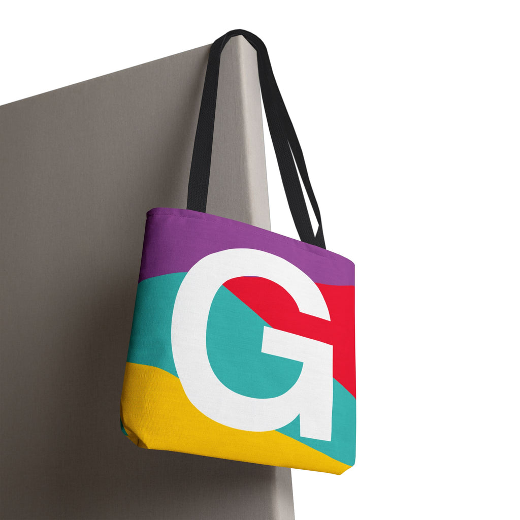 Monogram 'G' Colorblock Tote Bag — Personalized Initial G Shoulder Tote