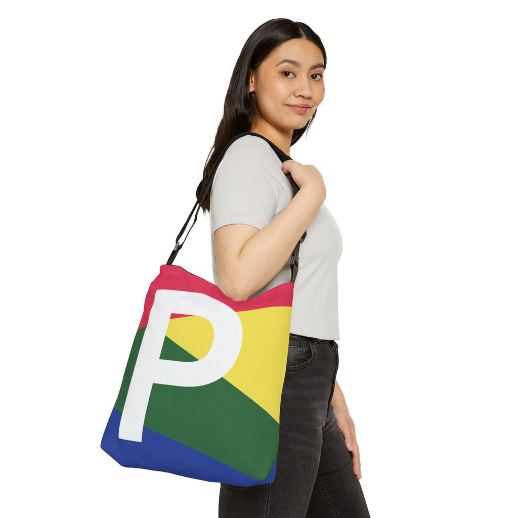 Initial Letter 'P' Colorblock Adjustable Tote Bag — Monogram Alphabet Shoulder Bag