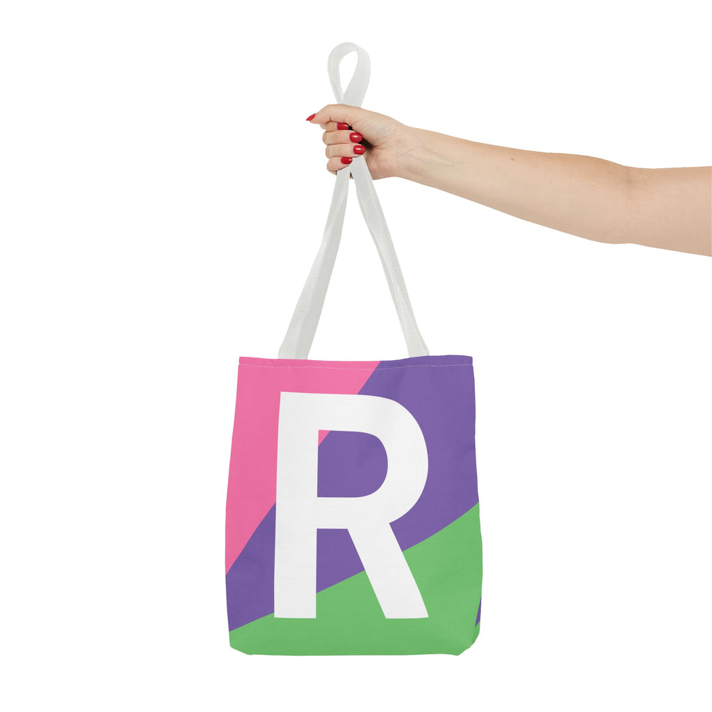 Monogram 'R' Colorblock Tote Bag — Personalized Initial R Shoulder Tote