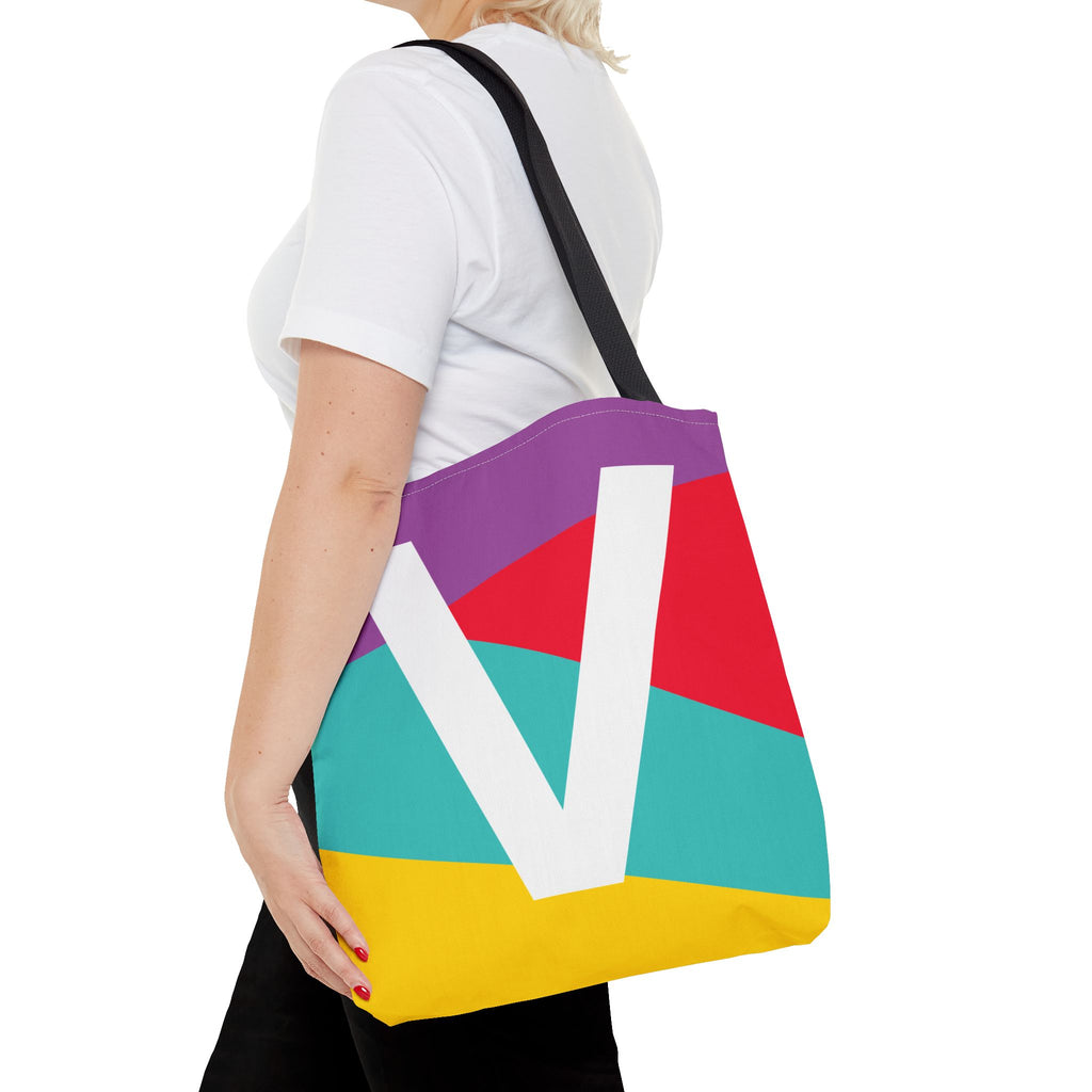 Monogram 'V' Colorblock Tote Bag — Personalized Initial V Shoulder Tote