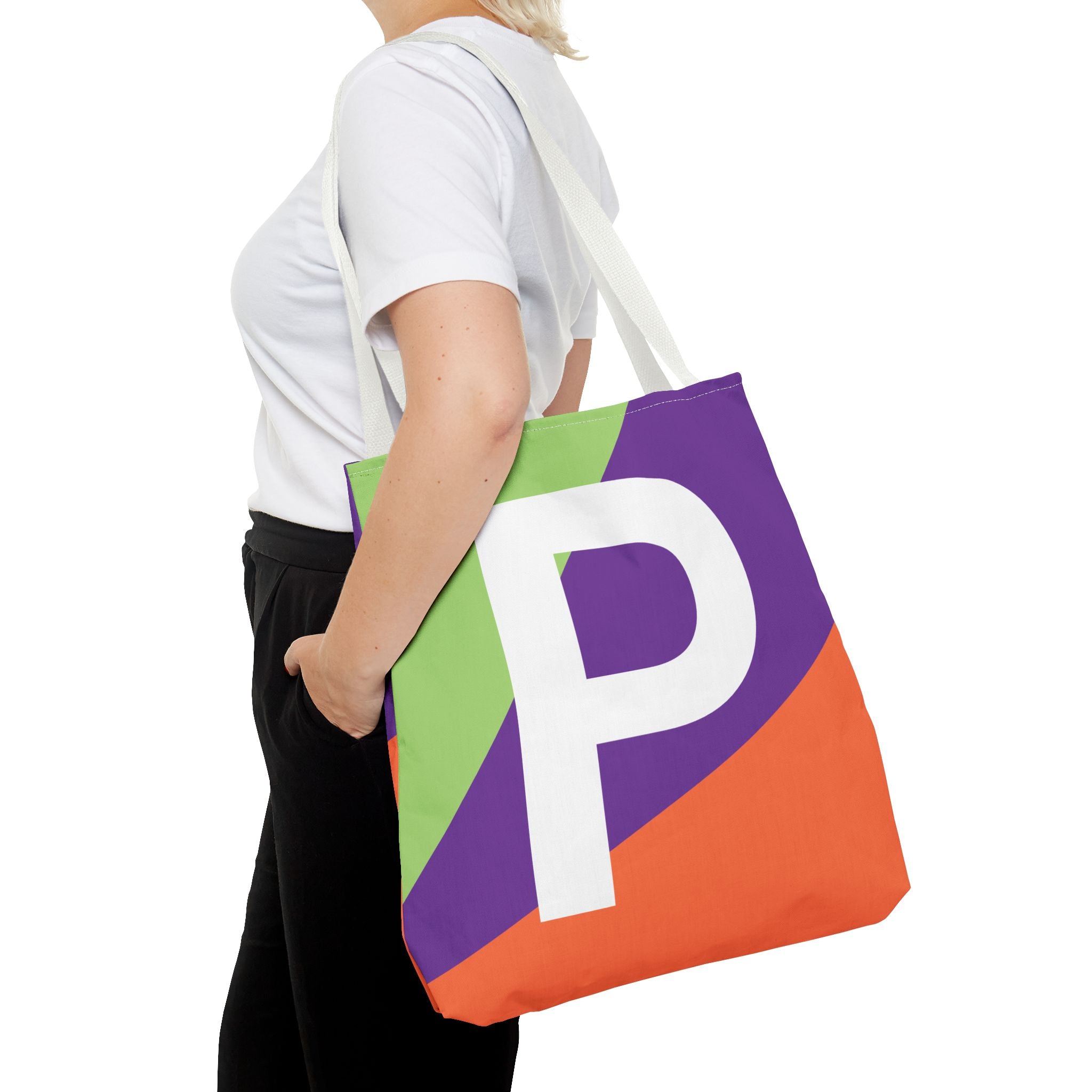 Monogram 'P' Colorblock Tote Bag — Personalized Initial P Shoulder Tote