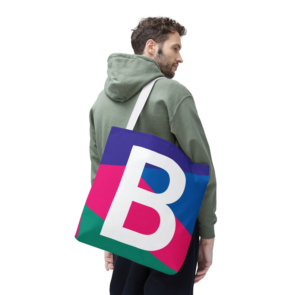 Monogram 'B' Colorblock Tote Bag — Personalized Initial B Shoulder Tote
