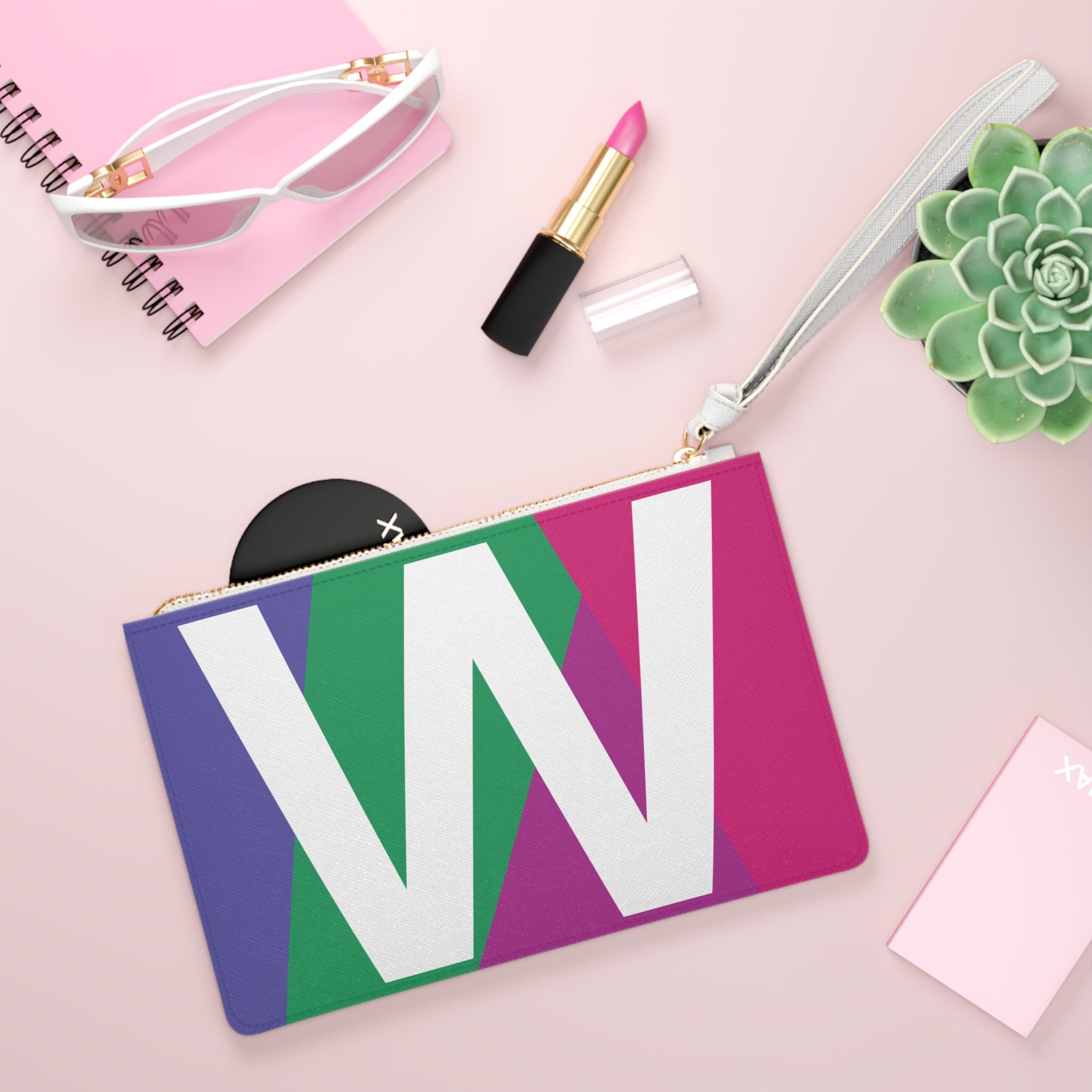 Monogram 'W' Colorblock Clutch Bag — Bold Geometric Wristlet for Everyday & Gifts