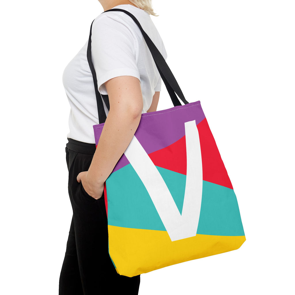 Monogram 'V' Colorblock Tote Bag — Personalized Initial V Shoulder Tote