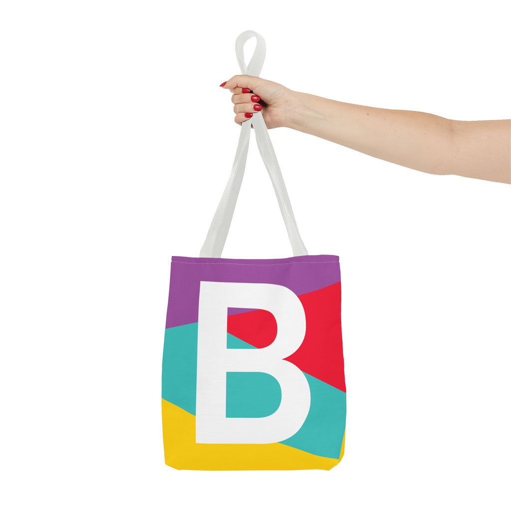 Monogram 'B' Colorblock Tote Bag — Personalized Initial B Shoulder Tote