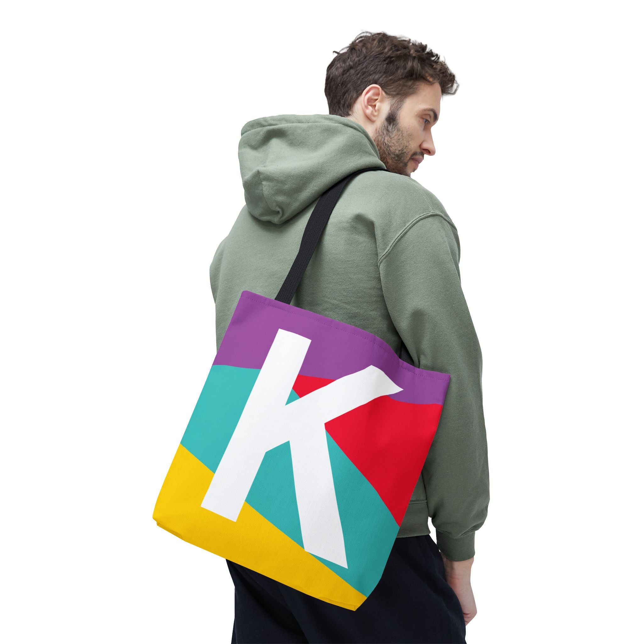 Monogram 'K' Colorblock Tote Bag — Personalized Initial K Shoulder Tote